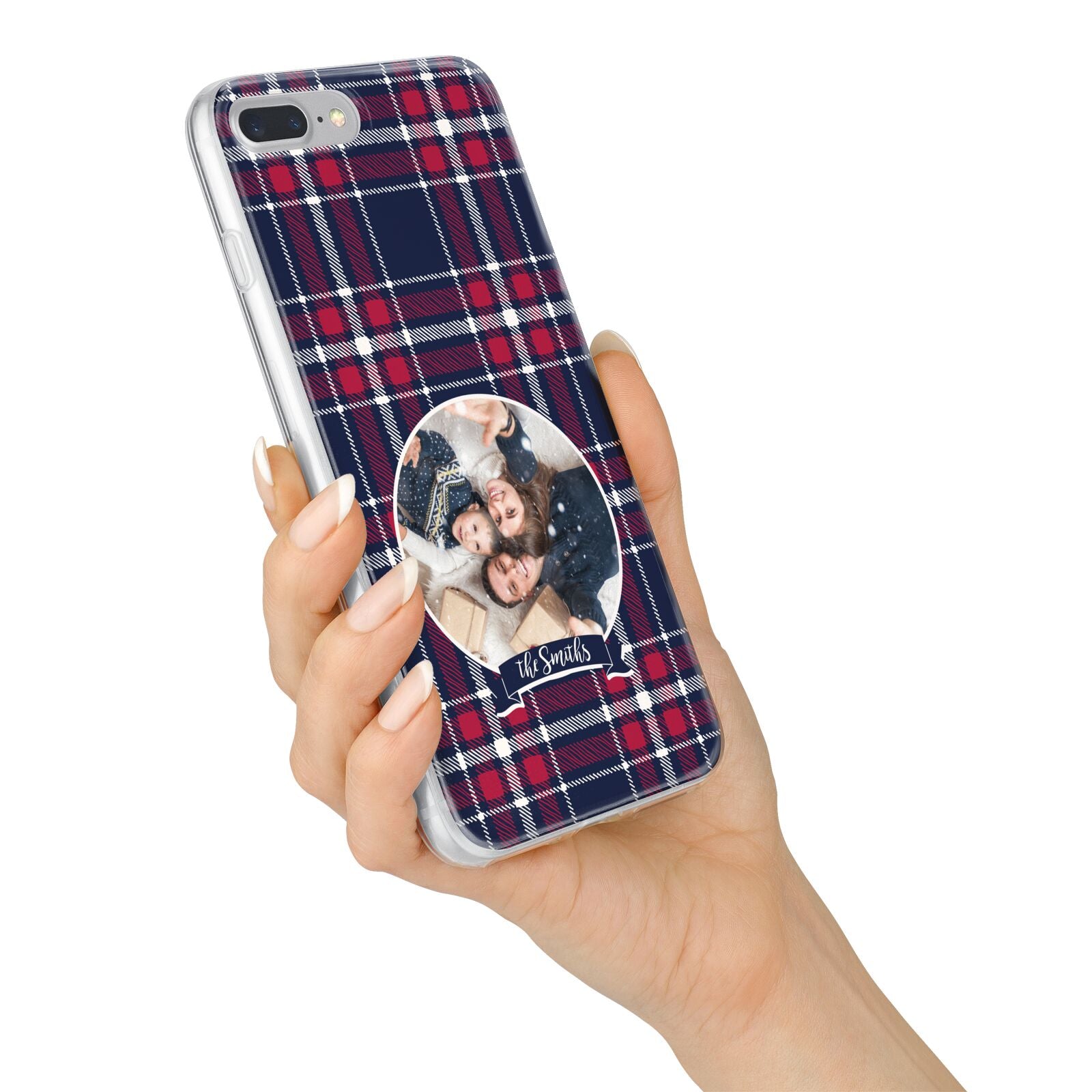 Tartan Christmas Photo Personalised iPhone 7 Plus Bumper Case on Silver iPhone Alternative Image