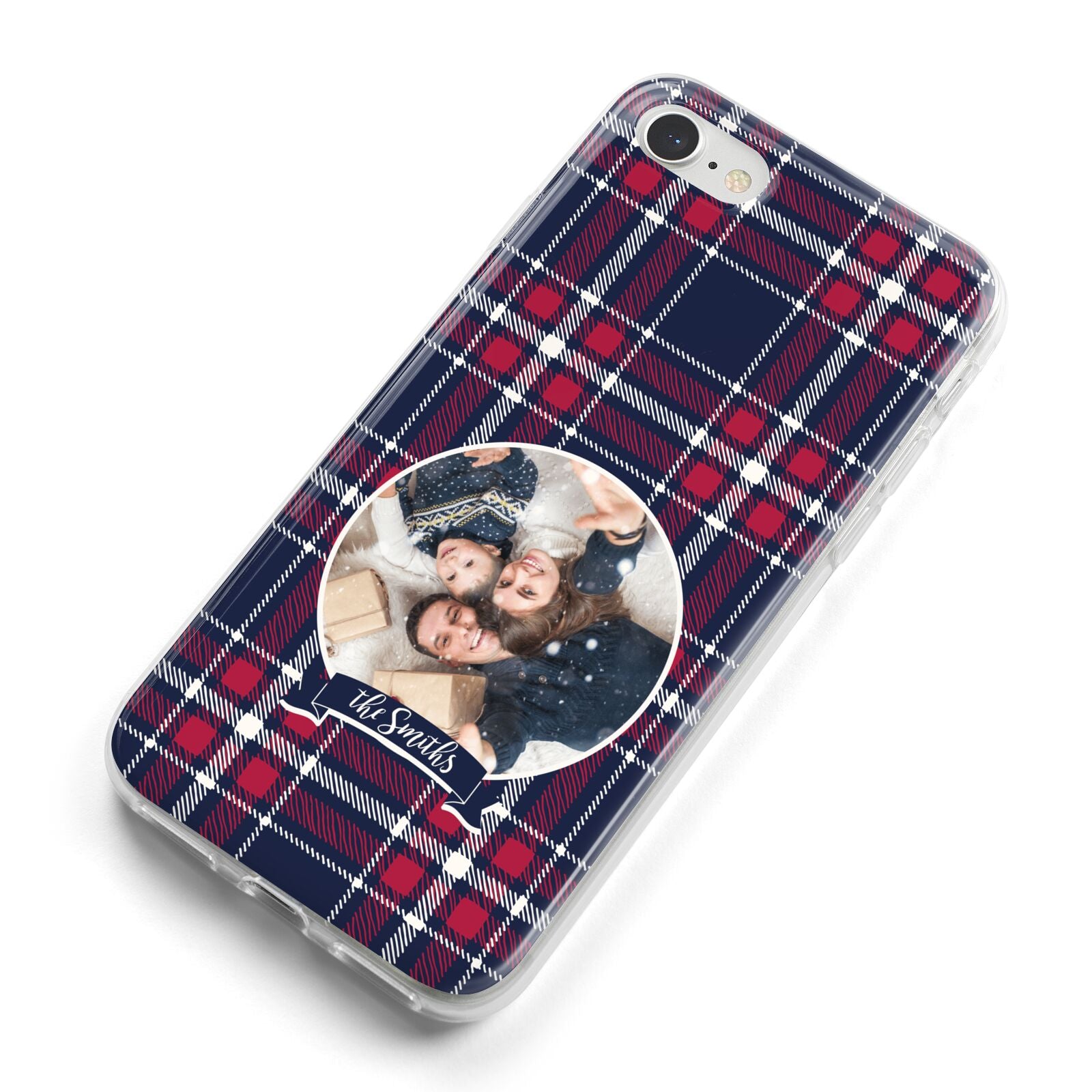 Tartan Christmas Photo Personalised iPhone 8 Bumper Case on Silver iPhone Alternative Image