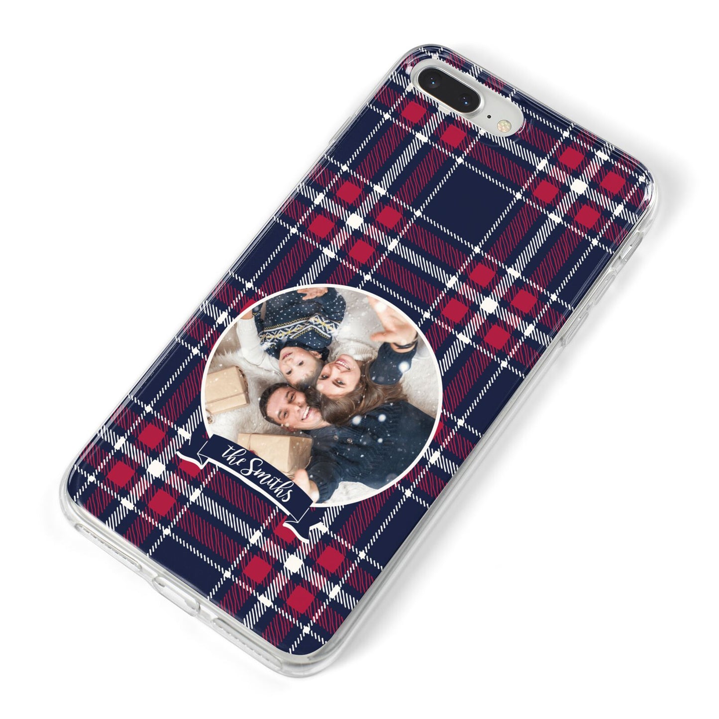 Tartan Christmas Photo Personalised iPhone 8 Plus Bumper Case on Silver iPhone Alternative Image