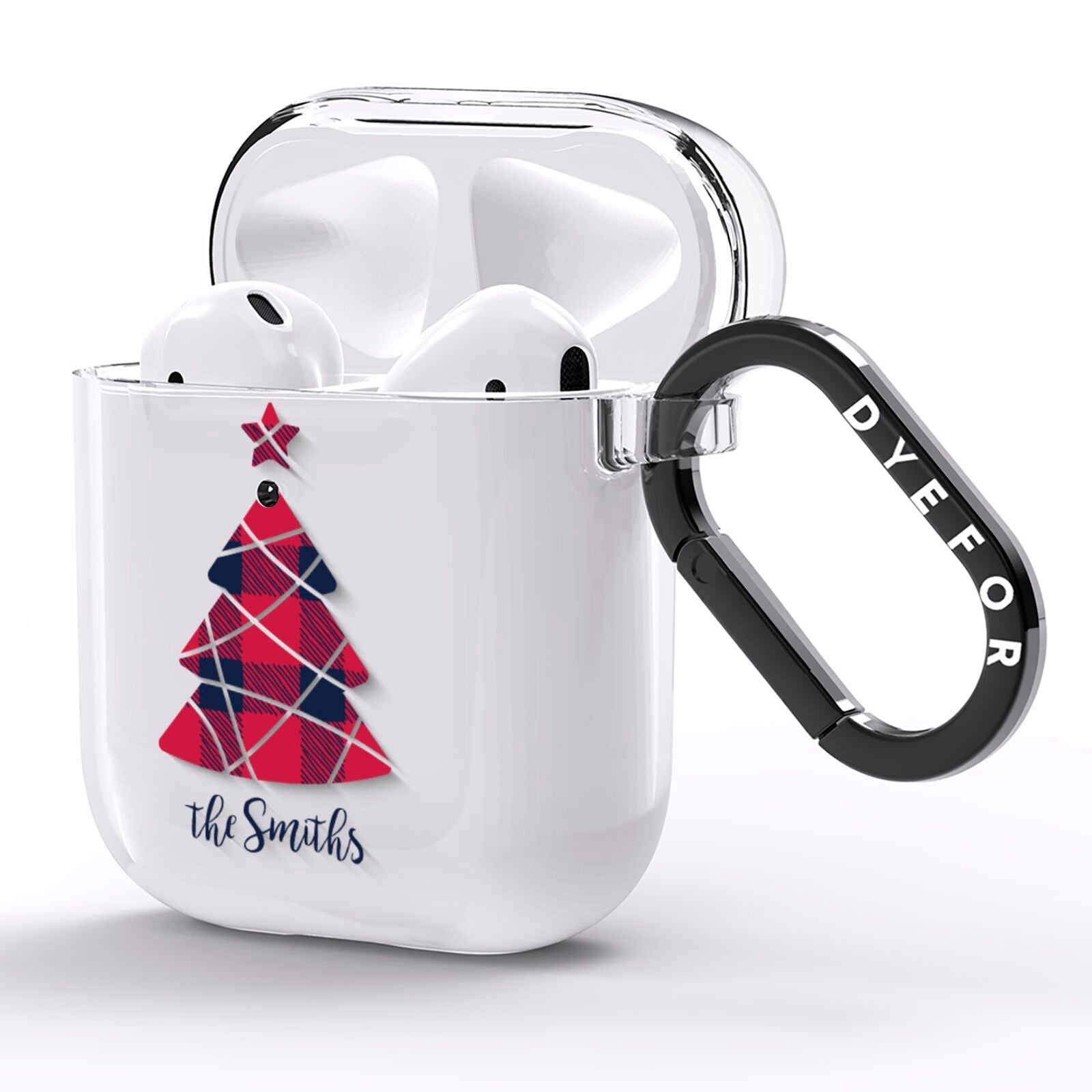 Tartan Christmas Tree Personalised AirPods Clear Case Side Image