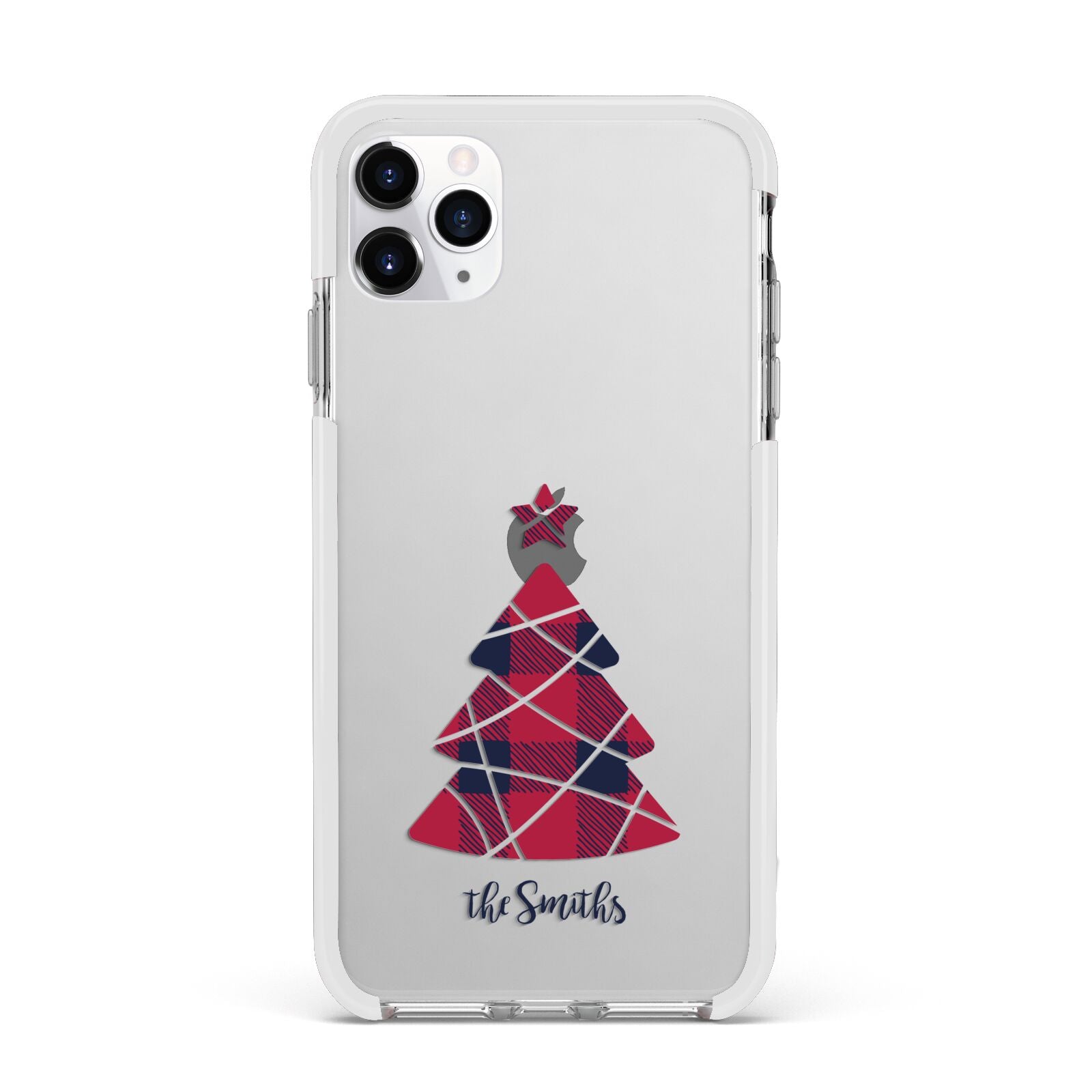 Tartan Christmas Tree Personalised Apple iPhone 11 Pro Max in Silver with White Impact Case