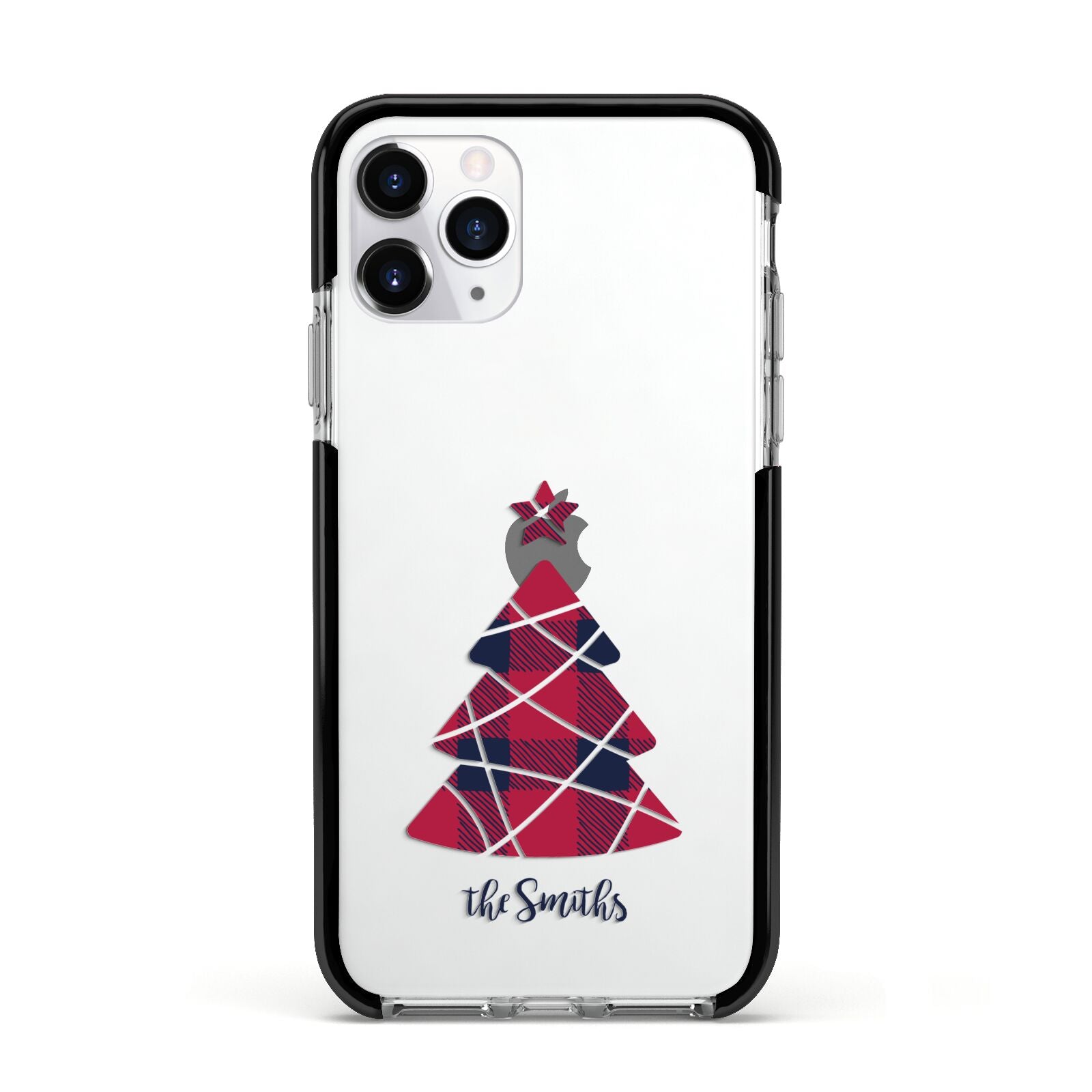Tartan Christmas Tree Personalised Apple iPhone 11 Pro in Silver with Black Impact Case