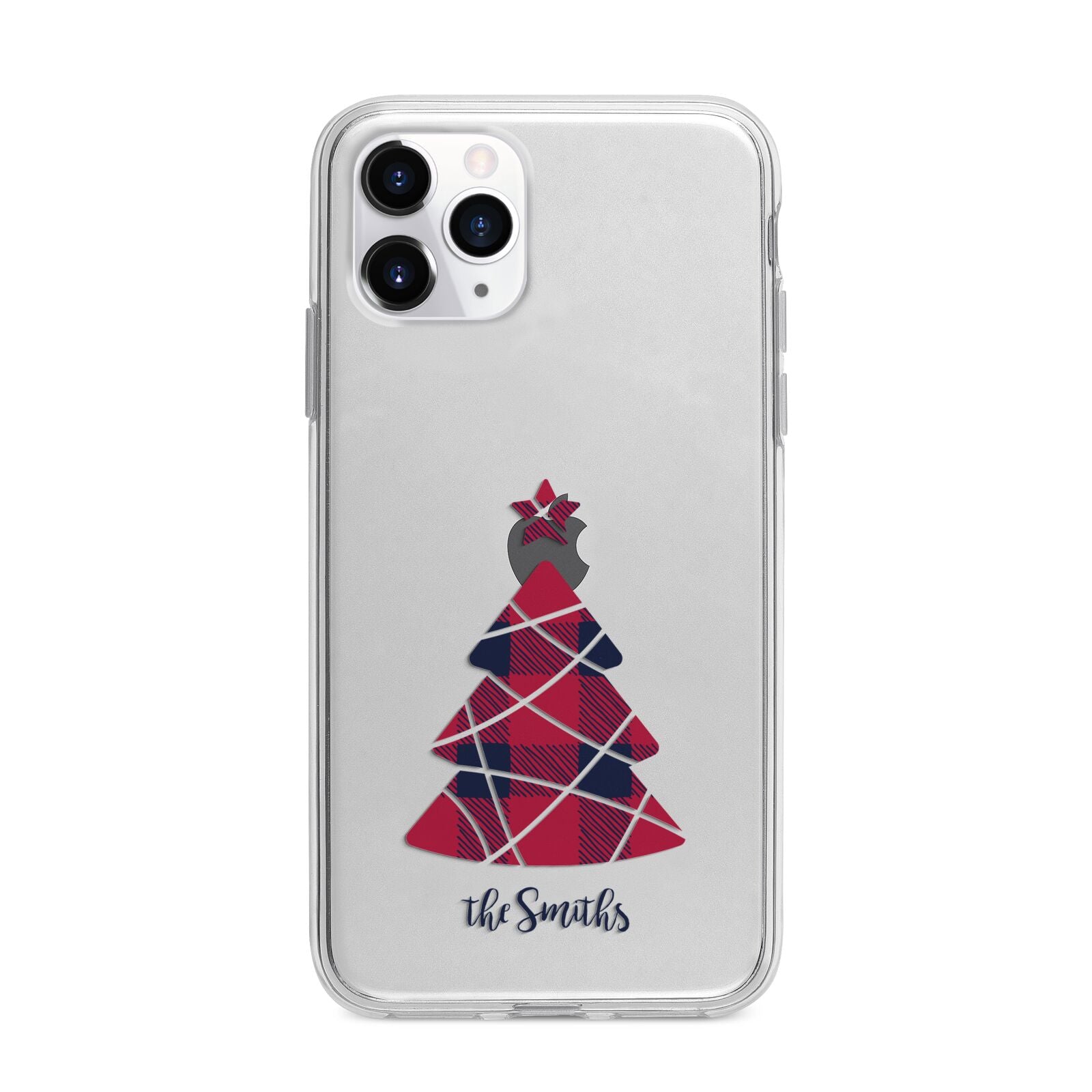 Tartan Christmas Tree Personalised Apple iPhone 11 Pro in Silver with Bumper Case