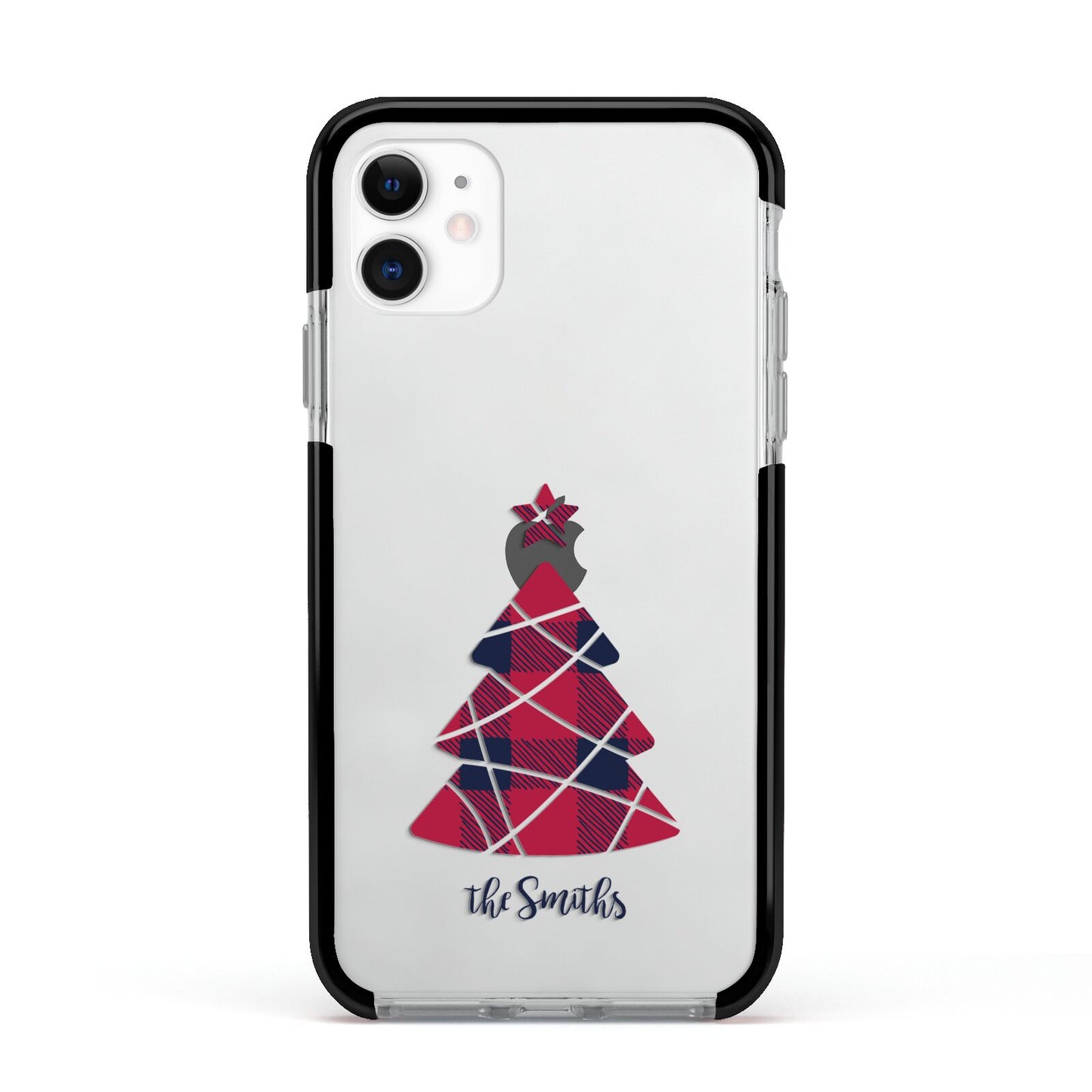 Tartan Christmas Tree Personalised Apple iPhone 11 in White with Black Impact Case