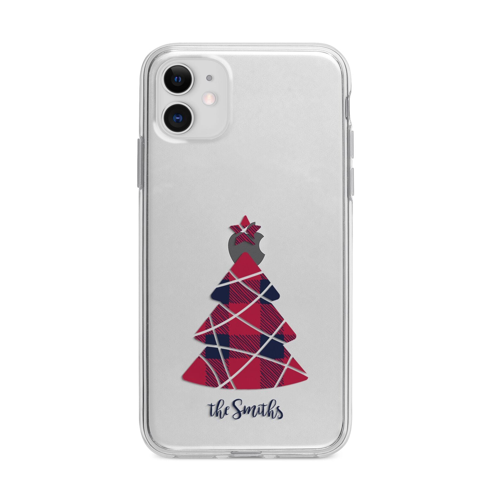 Tartan Christmas Tree Personalised Apple iPhone 11 in White with Bumper Case