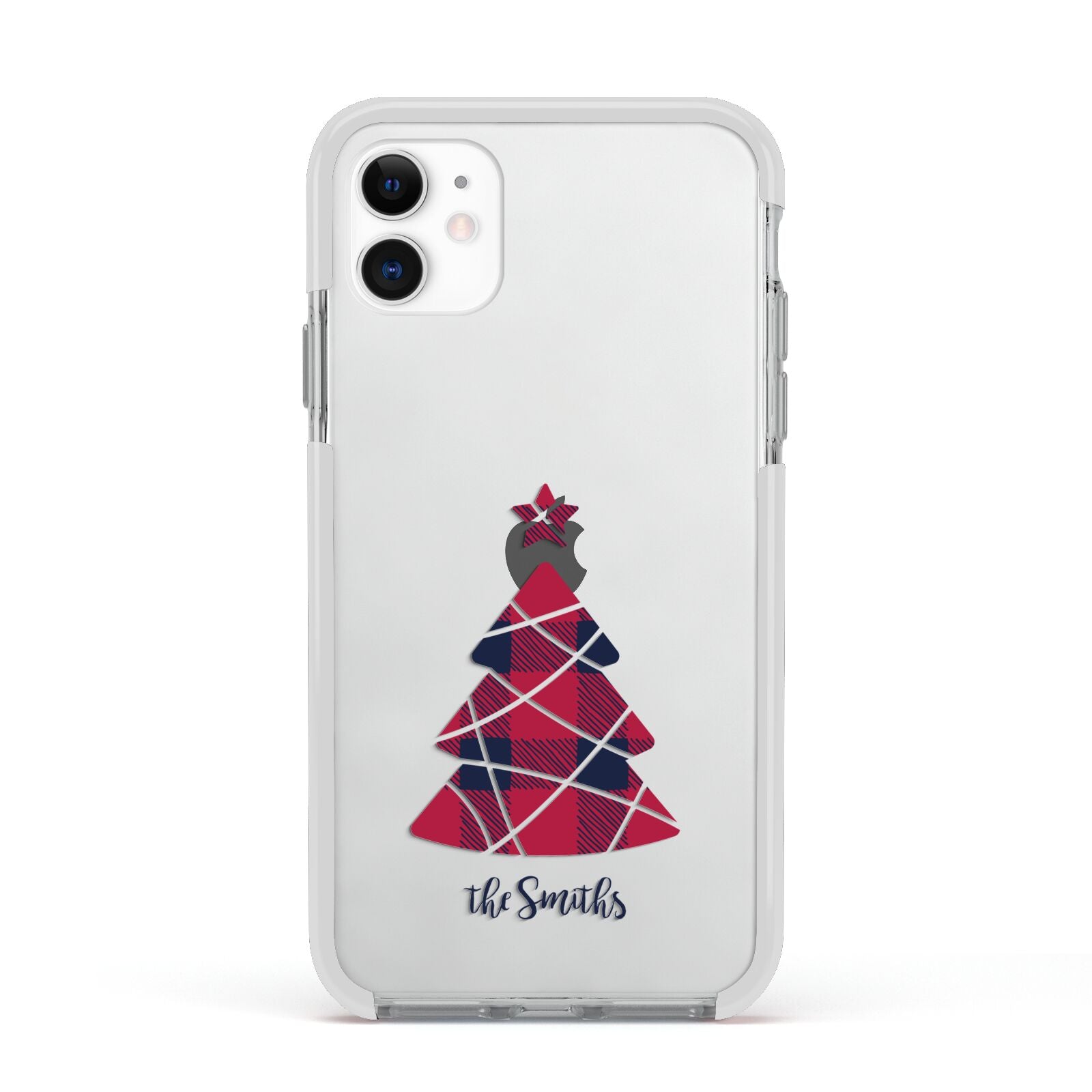 Tartan Christmas Tree Personalised Apple iPhone 11 in White with White Impact Case