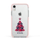 Tartan Christmas Tree Personalised Apple iPhone XR Impact Case Pink Edge on Silver Phone