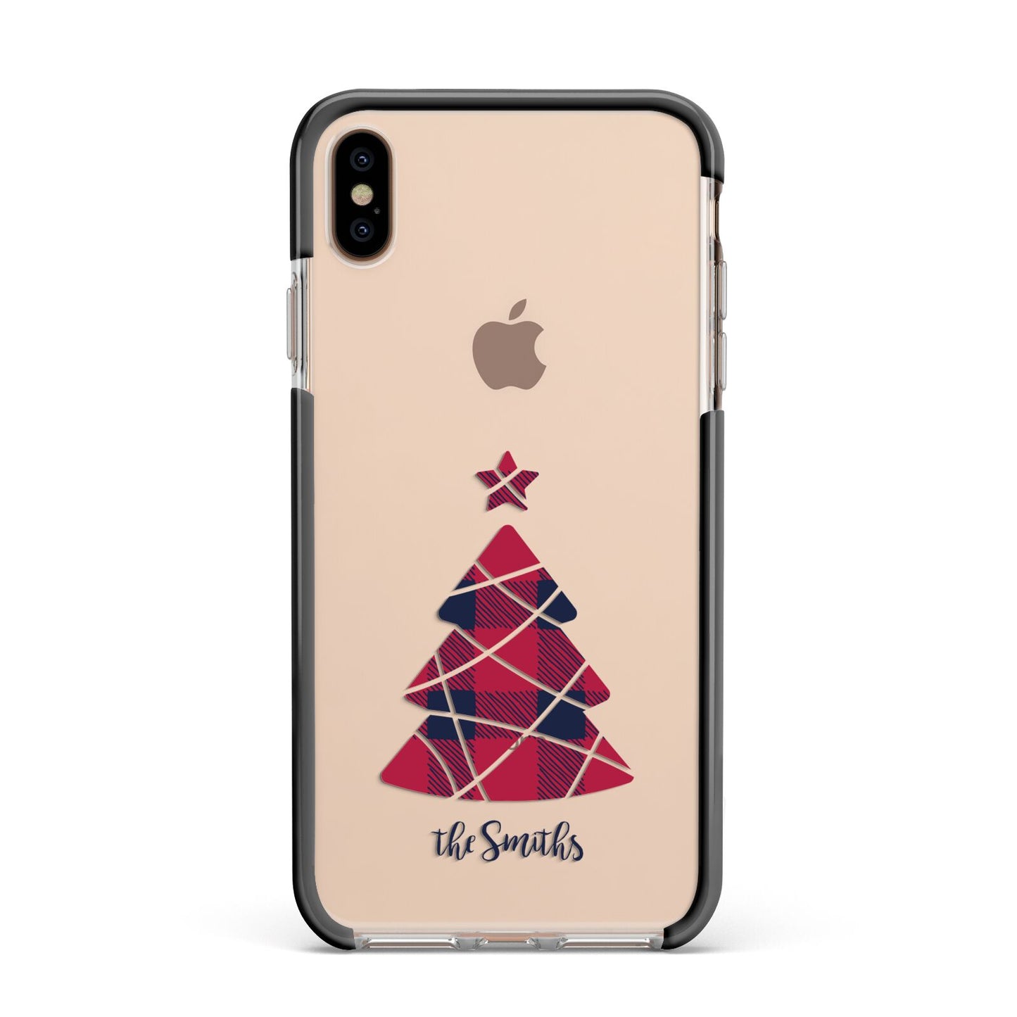 Tartan Christmas Tree Personalised Apple iPhone Xs Max Impact Case Black Edge on Gold Phone