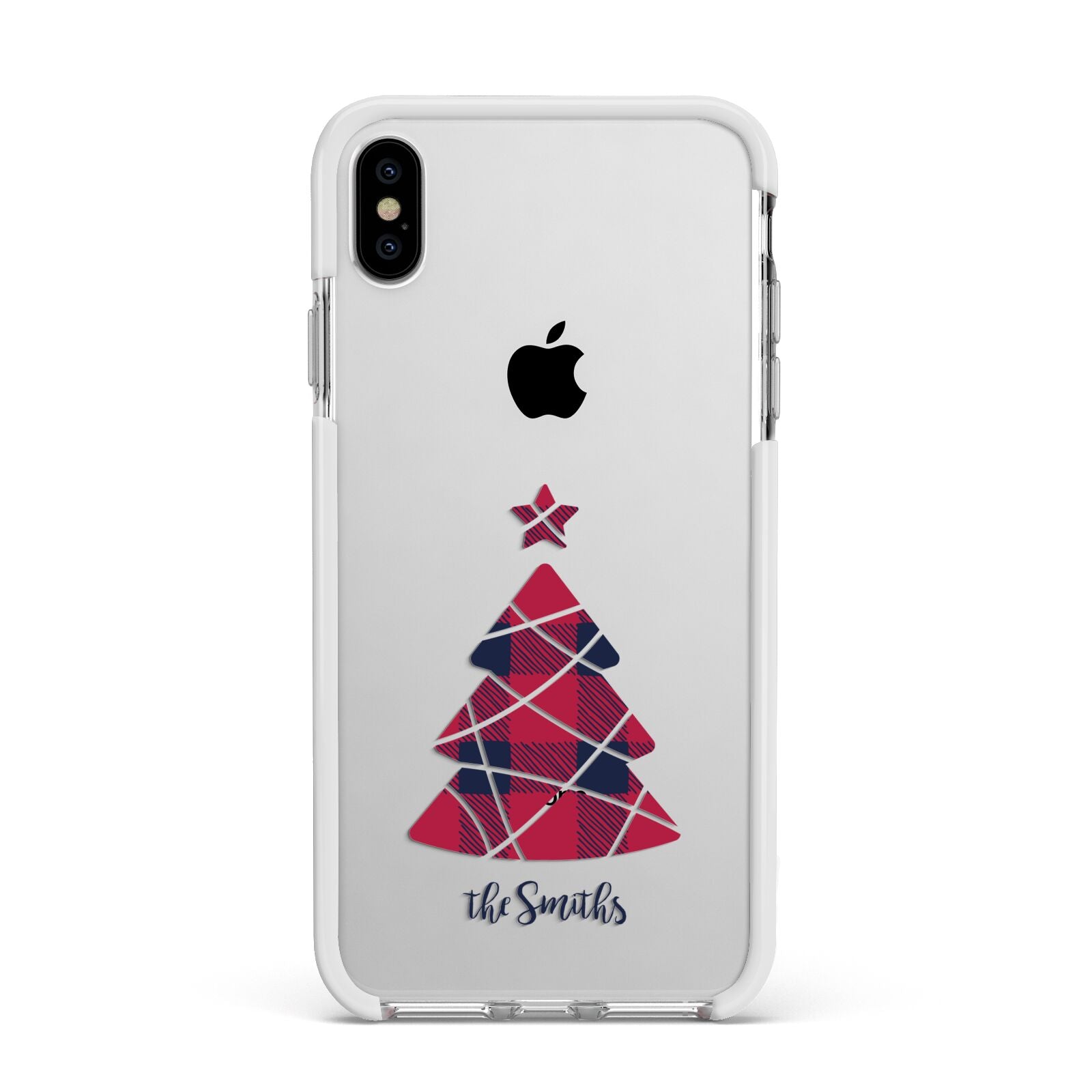 Tartan Christmas Tree Personalised Apple iPhone Xs Max Impact Case White Edge on Silver Phone