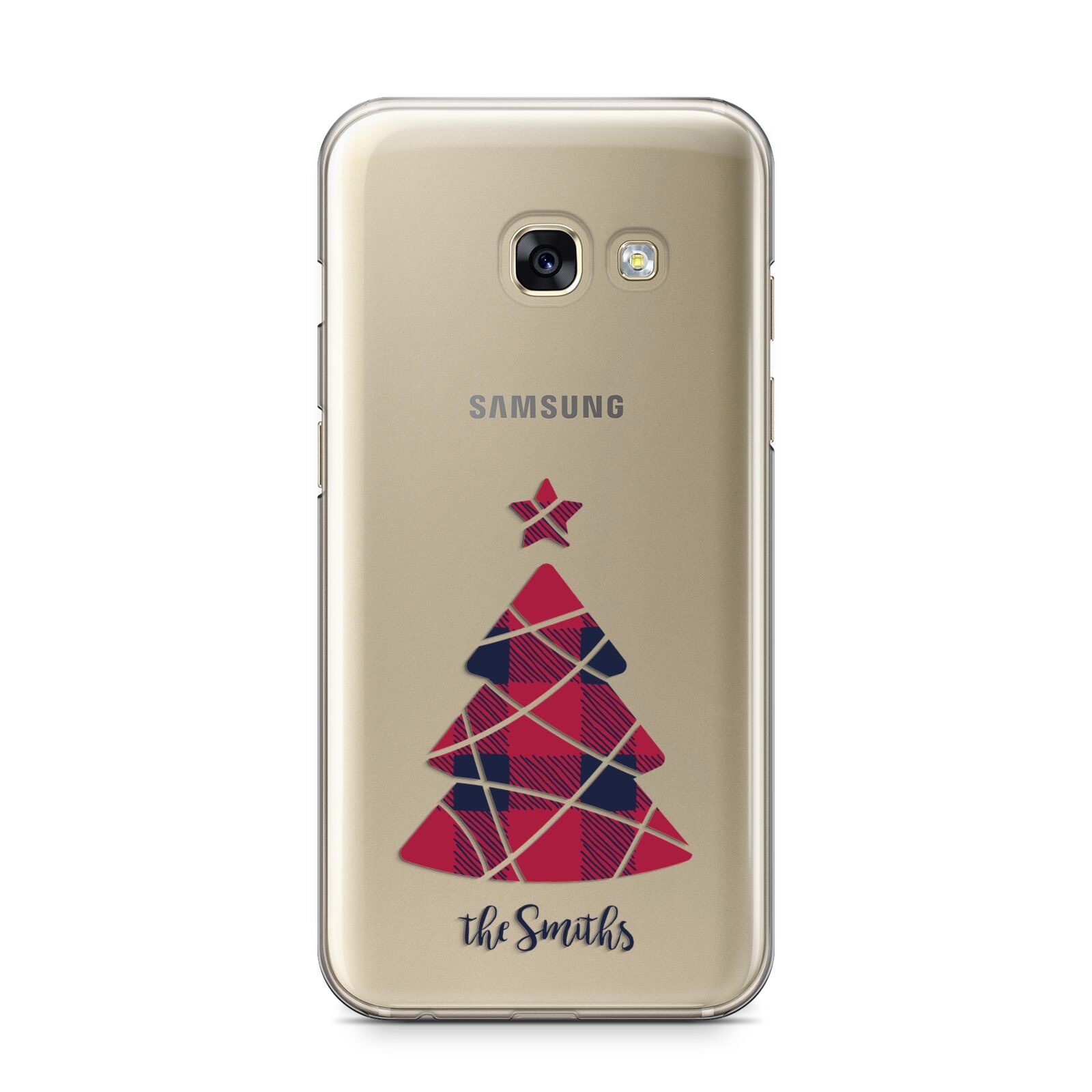 Tartan Christmas Tree Personalised Samsung Galaxy A3 2017 Case on gold phone