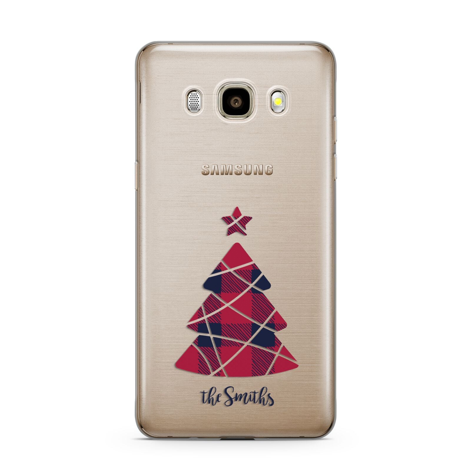 Tartan Christmas Tree Personalised Samsung Galaxy J7 2016 Case on gold phone