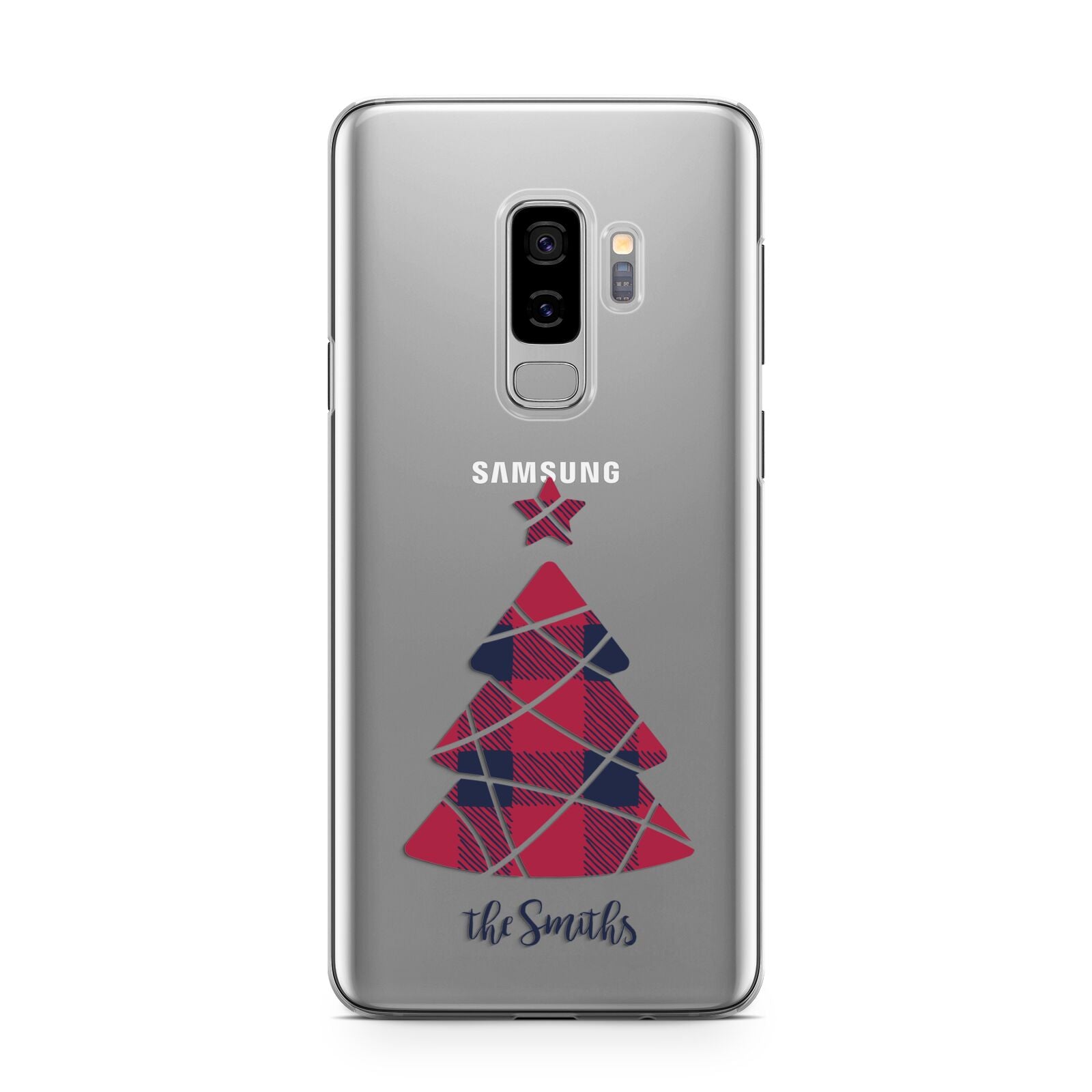 Tartan Christmas Tree Personalised Samsung Galaxy S9 Plus Case on Silver phone