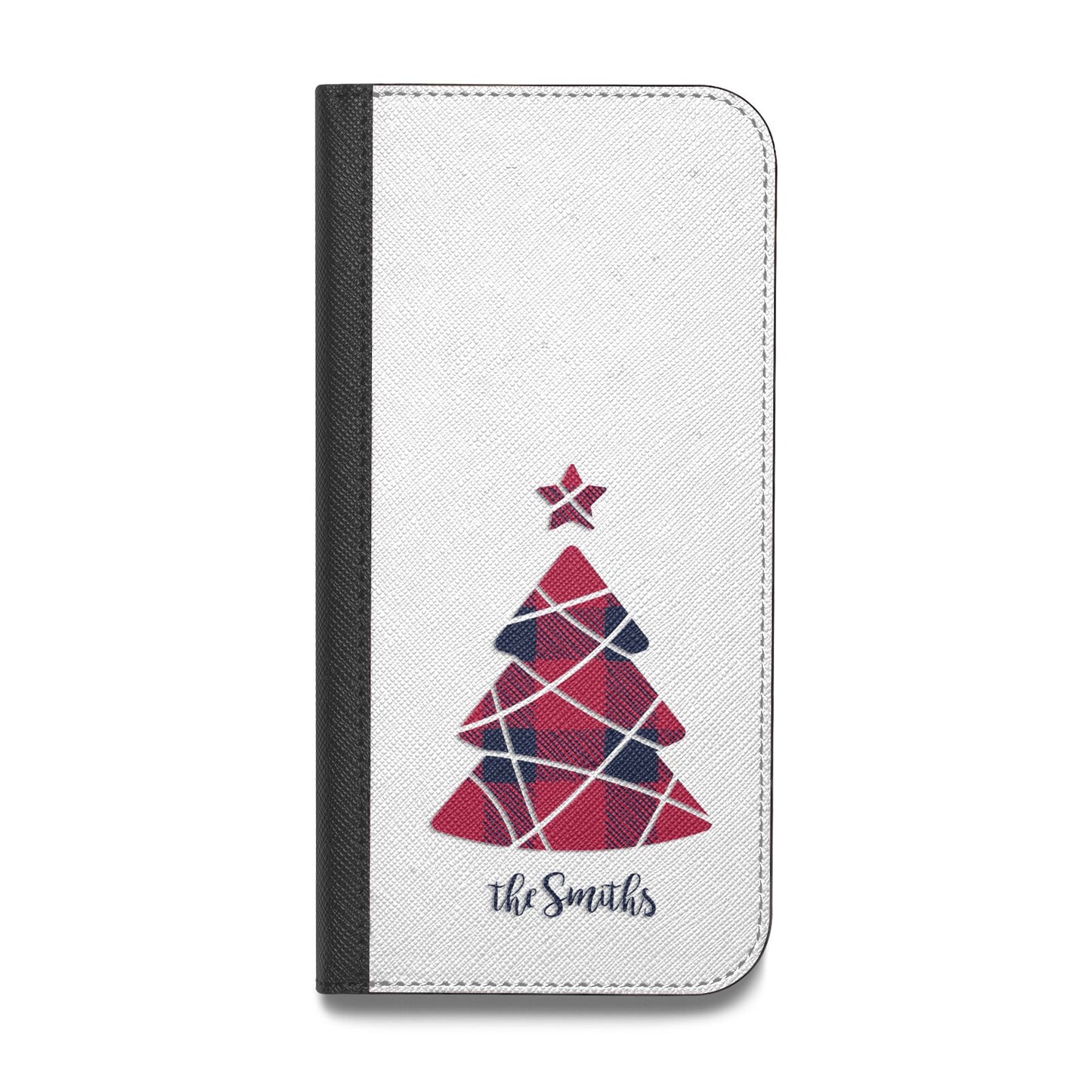 Tartan Christmas Tree Personalised Vegan Leather Flip iPhone Case