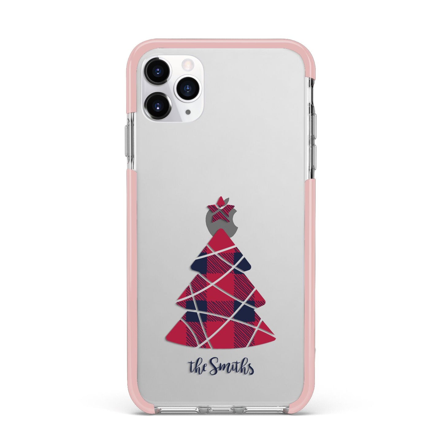 Tartan Christmas Tree Personalised iPhone 11 Pro Max Impact Pink Edge Case