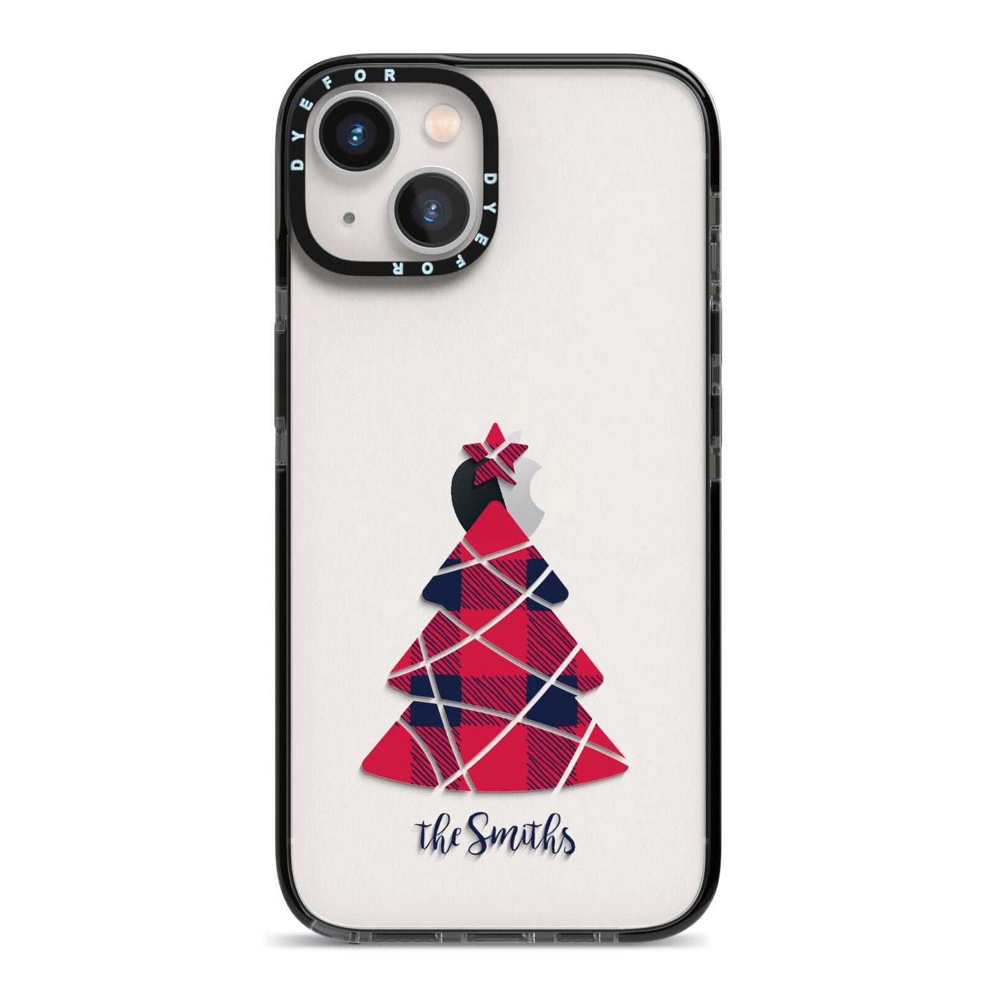 Tartan Christmas Tree Personalised iPhone 13 Black Impact Case on Silver phone