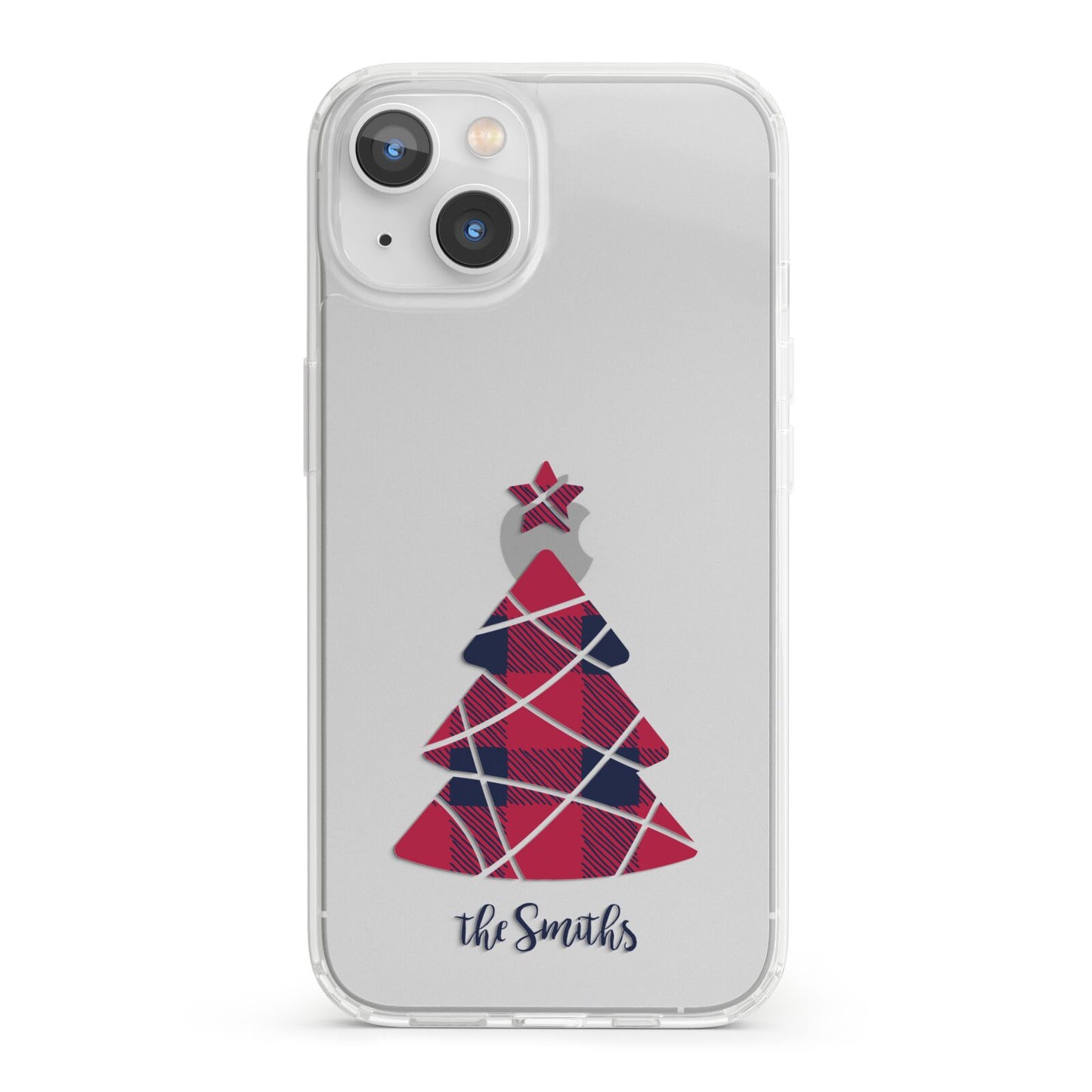 Tartan Christmas Tree Personalised iPhone 13 Clear Bumper Case