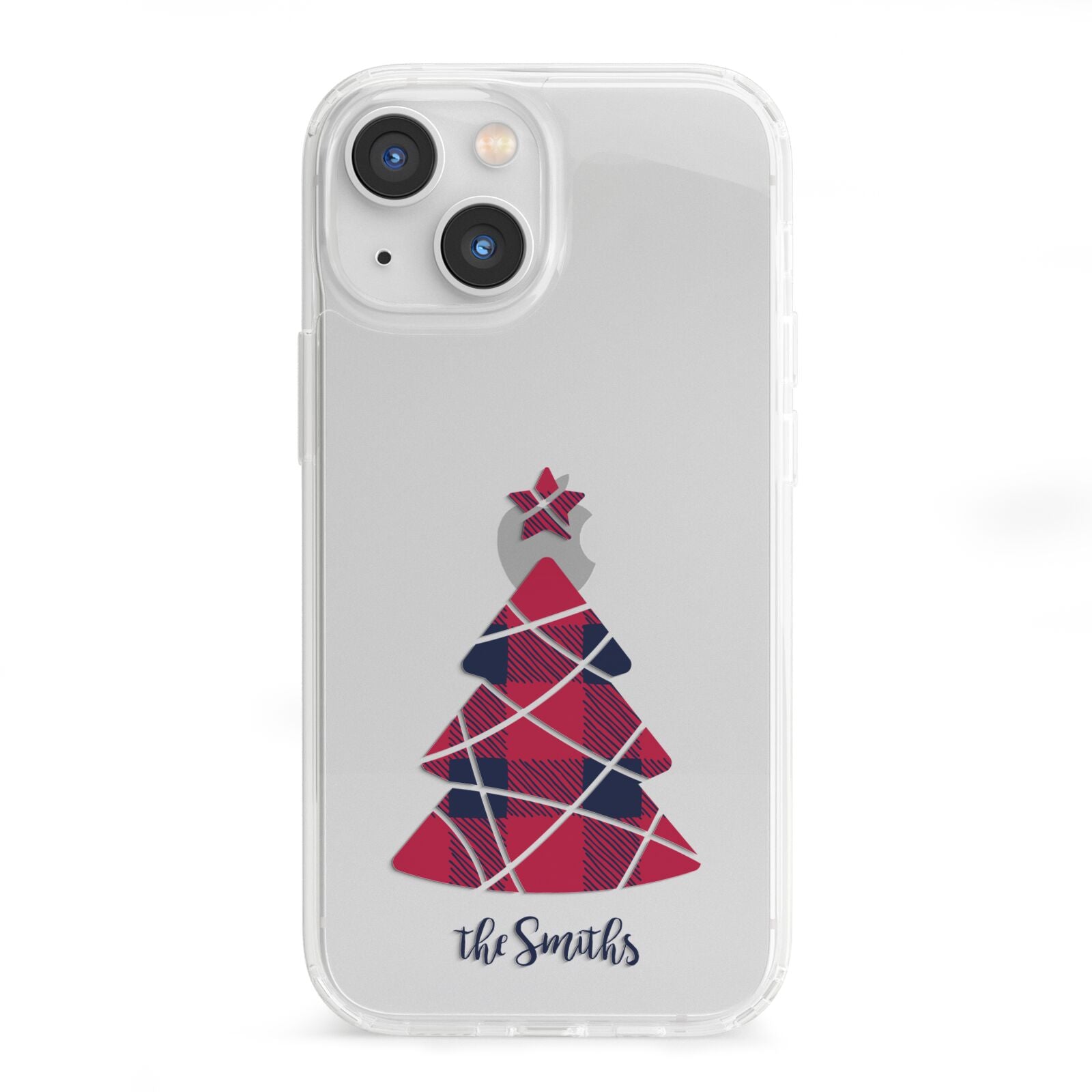 Tartan Christmas Tree Personalised iPhone 13 Mini Clear Bumper Case