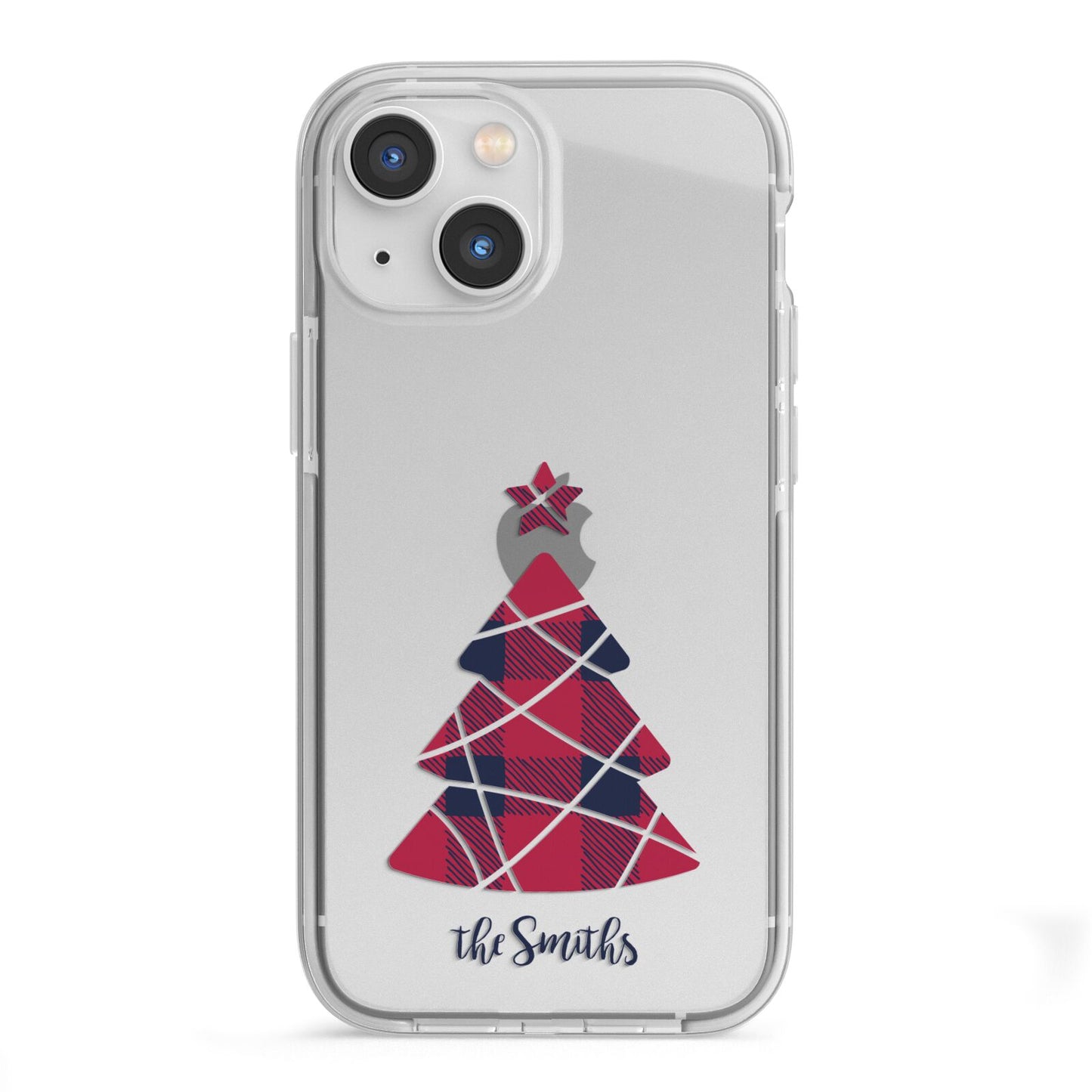 Tartan Christmas Tree Personalised iPhone 13 Mini TPU Impact Case with White Edges