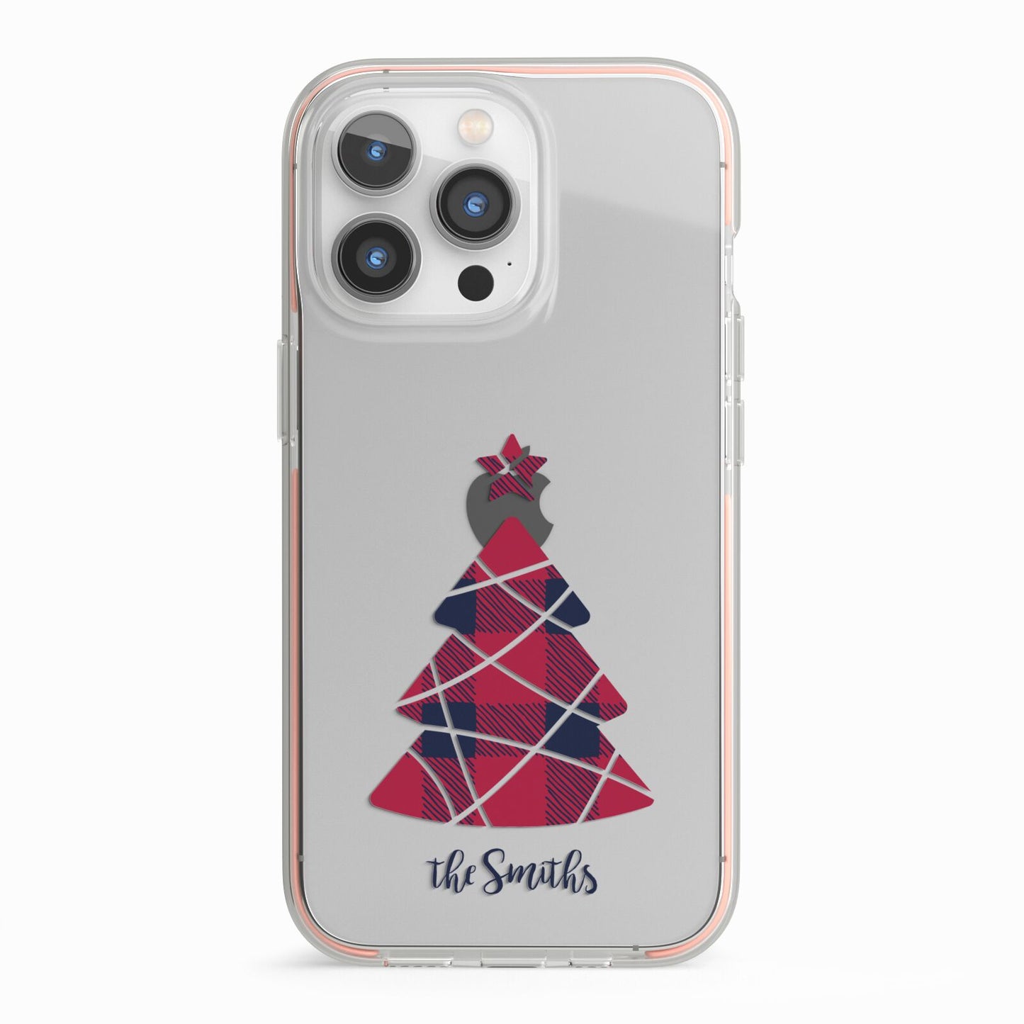 Tartan Christmas Tree Personalised iPhone 13 Pro TPU Impact Case with Pink Edges