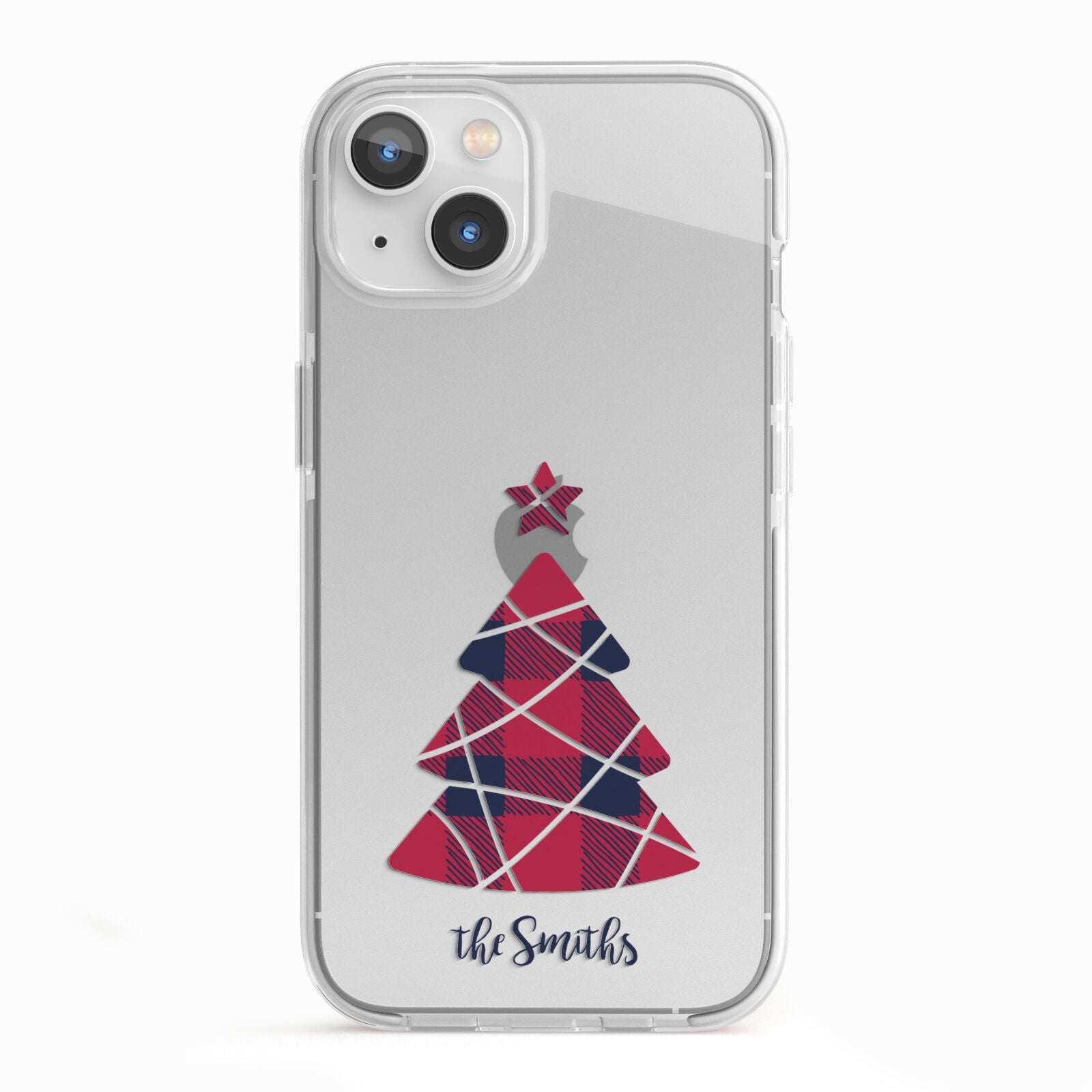 Tartan Christmas Tree Personalised iPhone 13 TPU Impact Case with White Edges