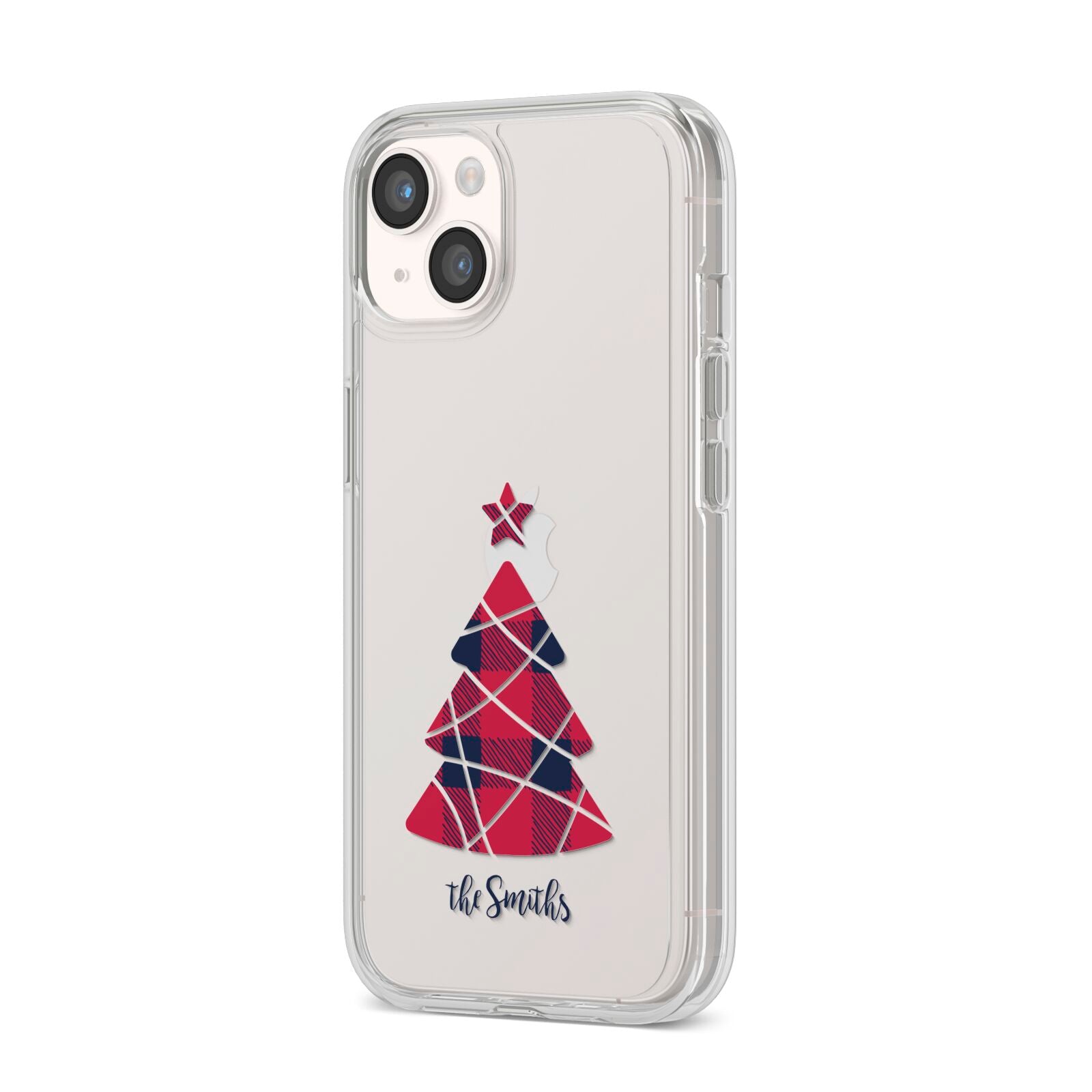 Tartan Christmas Tree Personalised iPhone 14 Clear Tough Case Starlight Angled Image