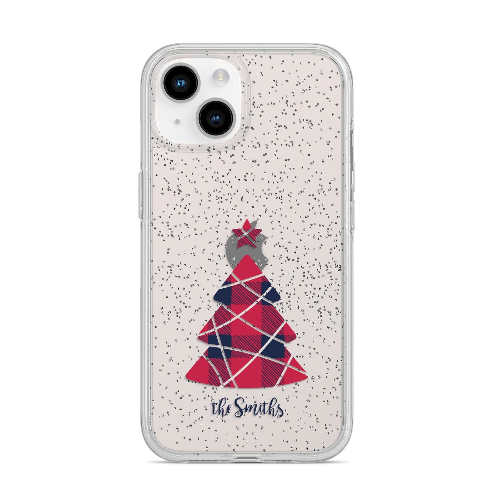 Tartan Christmas Tree Personalised iPhone 14 Glitter Tough Case Starlight