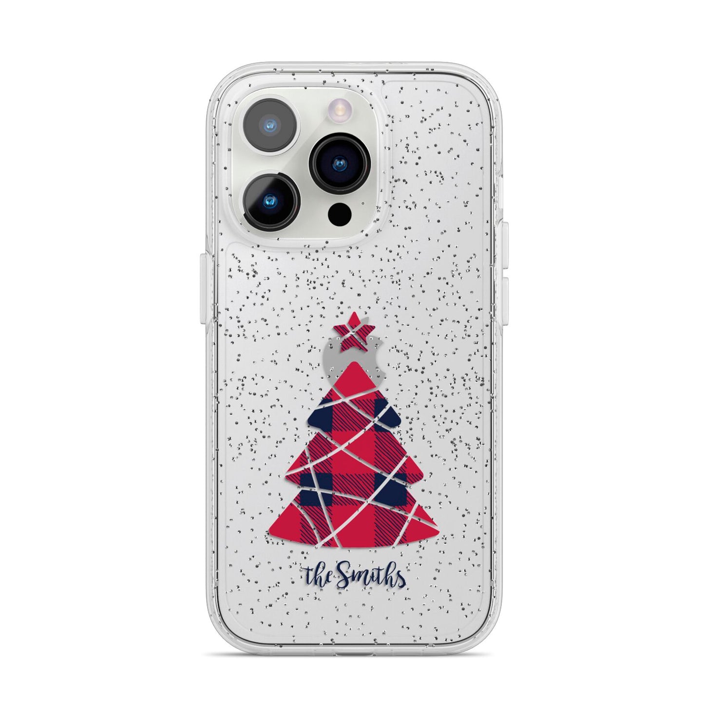 Tartan Christmas Tree Personalised iPhone 14 Pro Glitter Tough Case Silver