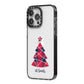 Tartan Christmas Tree Personalised iPhone 14 Pro Max Black Impact Case Side Angle on Silver phone