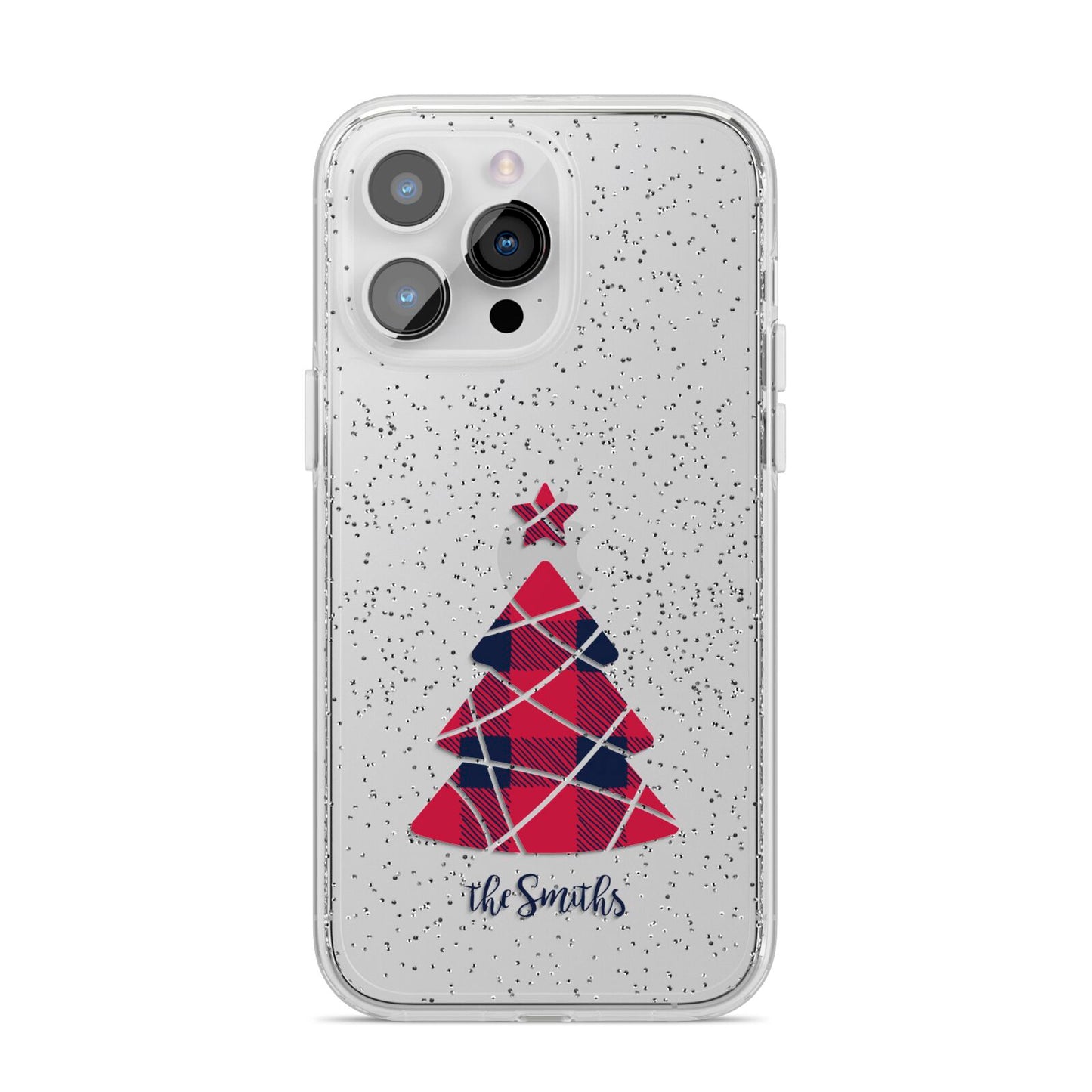Tartan Christmas Tree Personalised iPhone 14 Pro Max Glitter Tough Case Silver