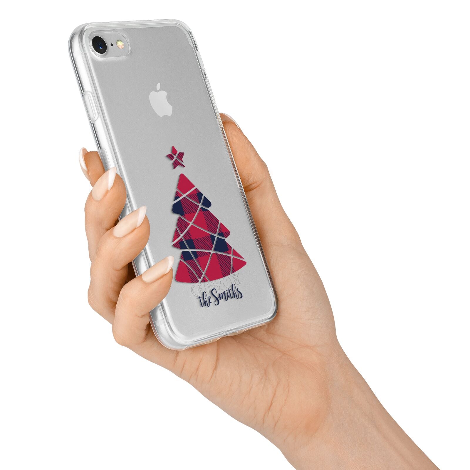 Tartan Christmas Tree Personalised iPhone 7 Bumper Case on Silver iPhone Alternative Image