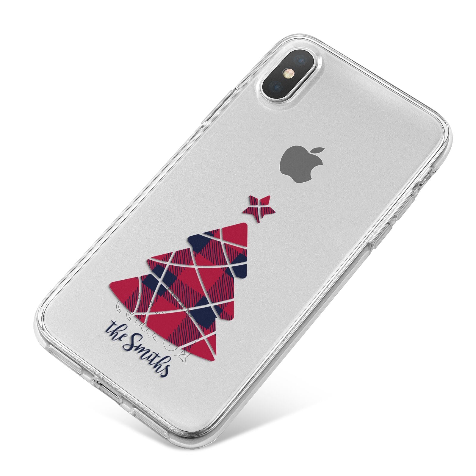 Tartan Christmas Tree Personalised iPhone X Bumper Case on Silver iPhone