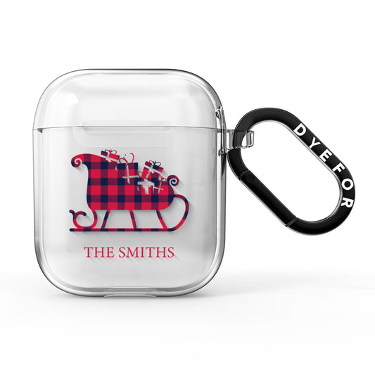 Tartan Santa Sleigh Personalised Surname AirPods Clear Case