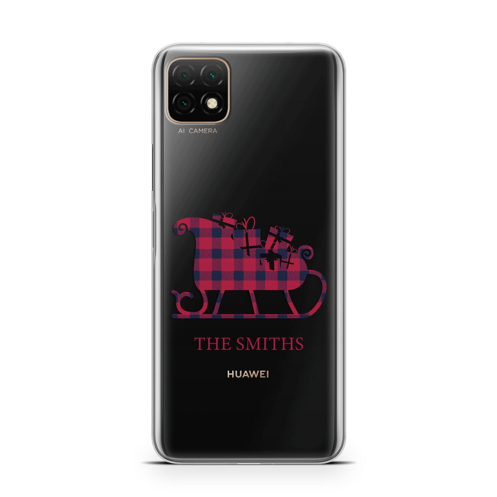 Tartan Santa Sleigh Personalised Surname Huawei Enjoy 20 Phone Case