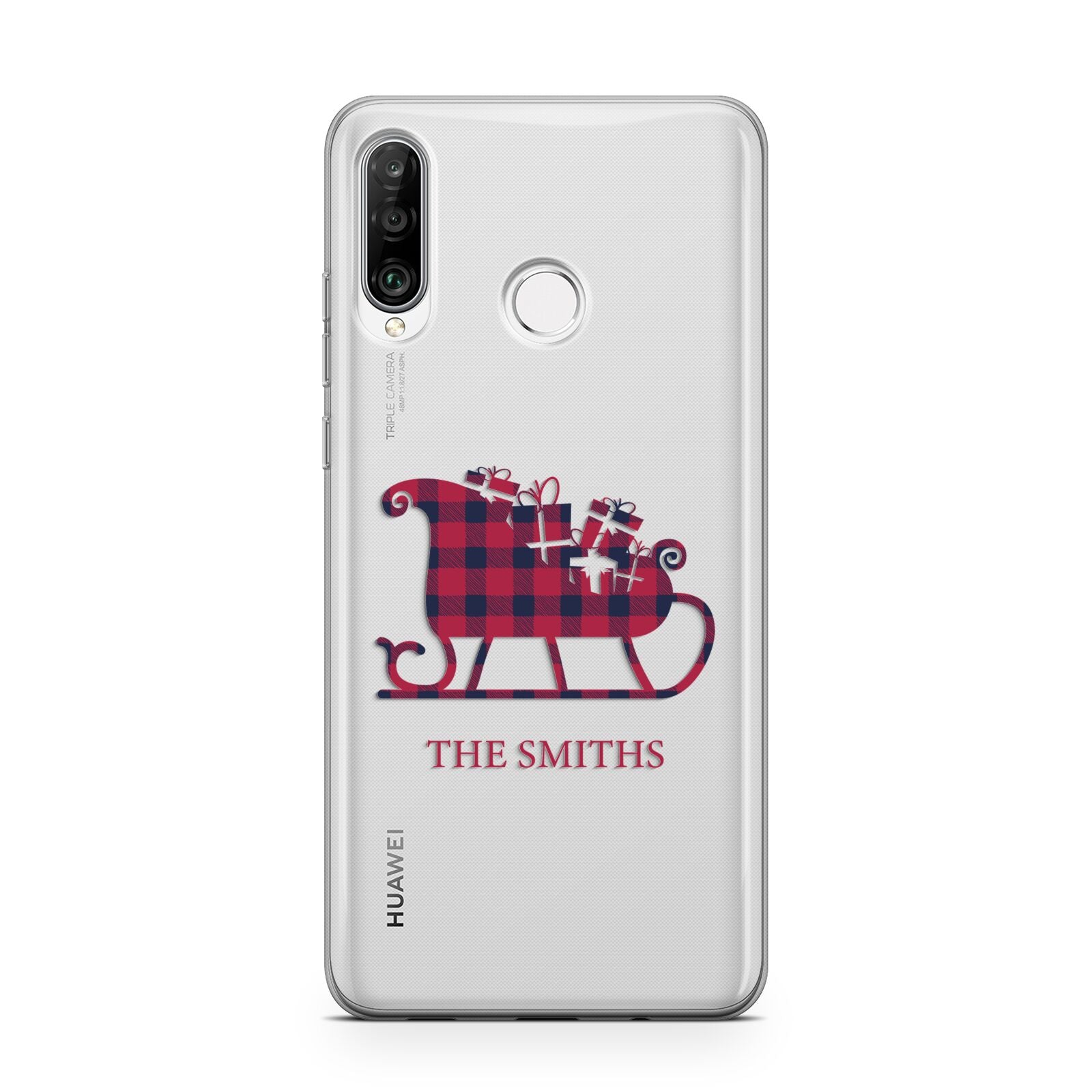 Tartan Santa Sleigh Personalised Surname Huawei P30 Lite Phone Case