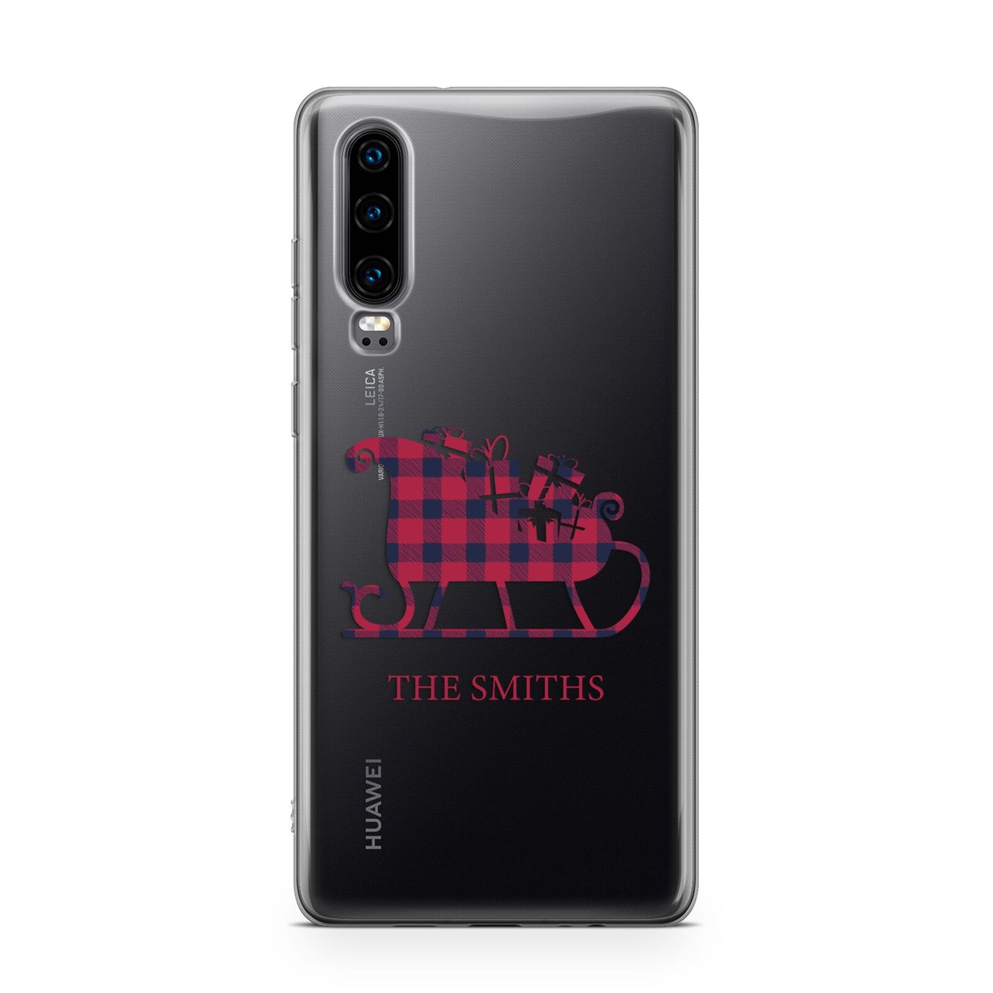 Tartan Santa Sleigh Personalised Surname Huawei P30 Phone Case