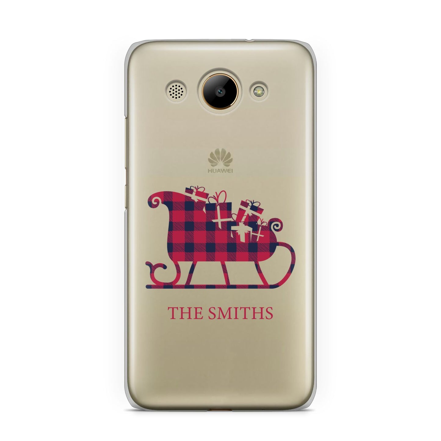 Tartan Santa Sleigh Personalised Surname Huawei Y3 2017