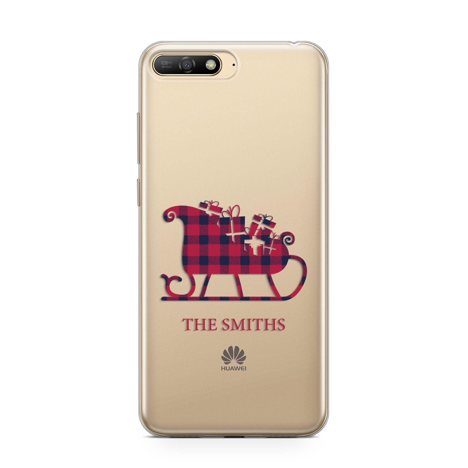 Tartan Santa Sleigh Personalised Surname Huawei Y6 2018