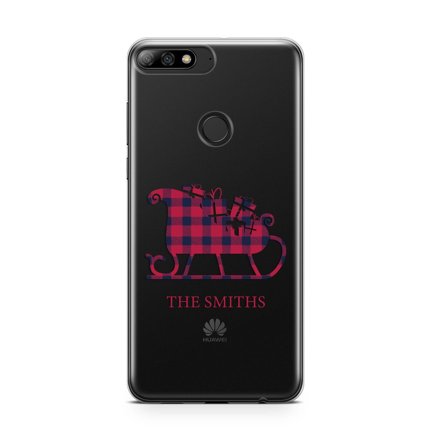 Tartan Santa Sleigh Personalised Surname Huawei Y7 2018