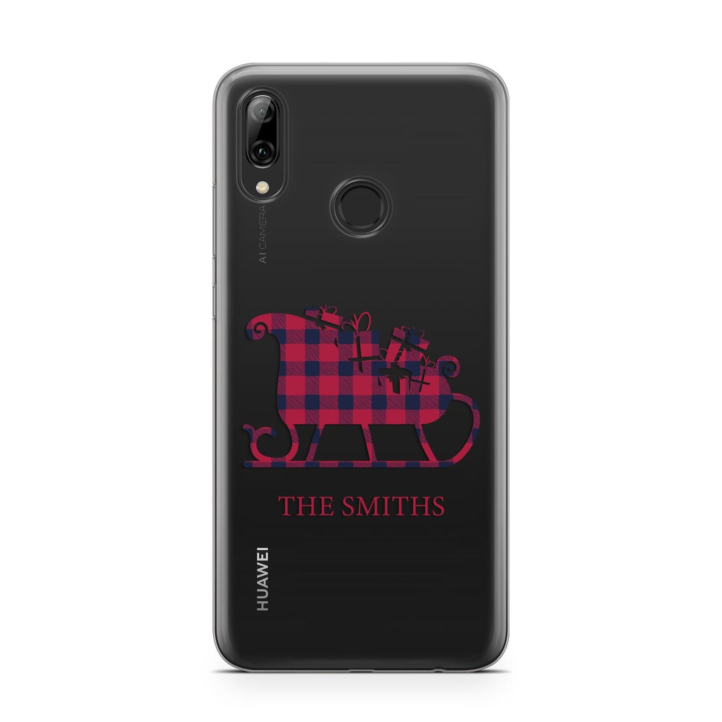 Tartan Santa Sleigh Personalised Surname Huawei Y7 2019