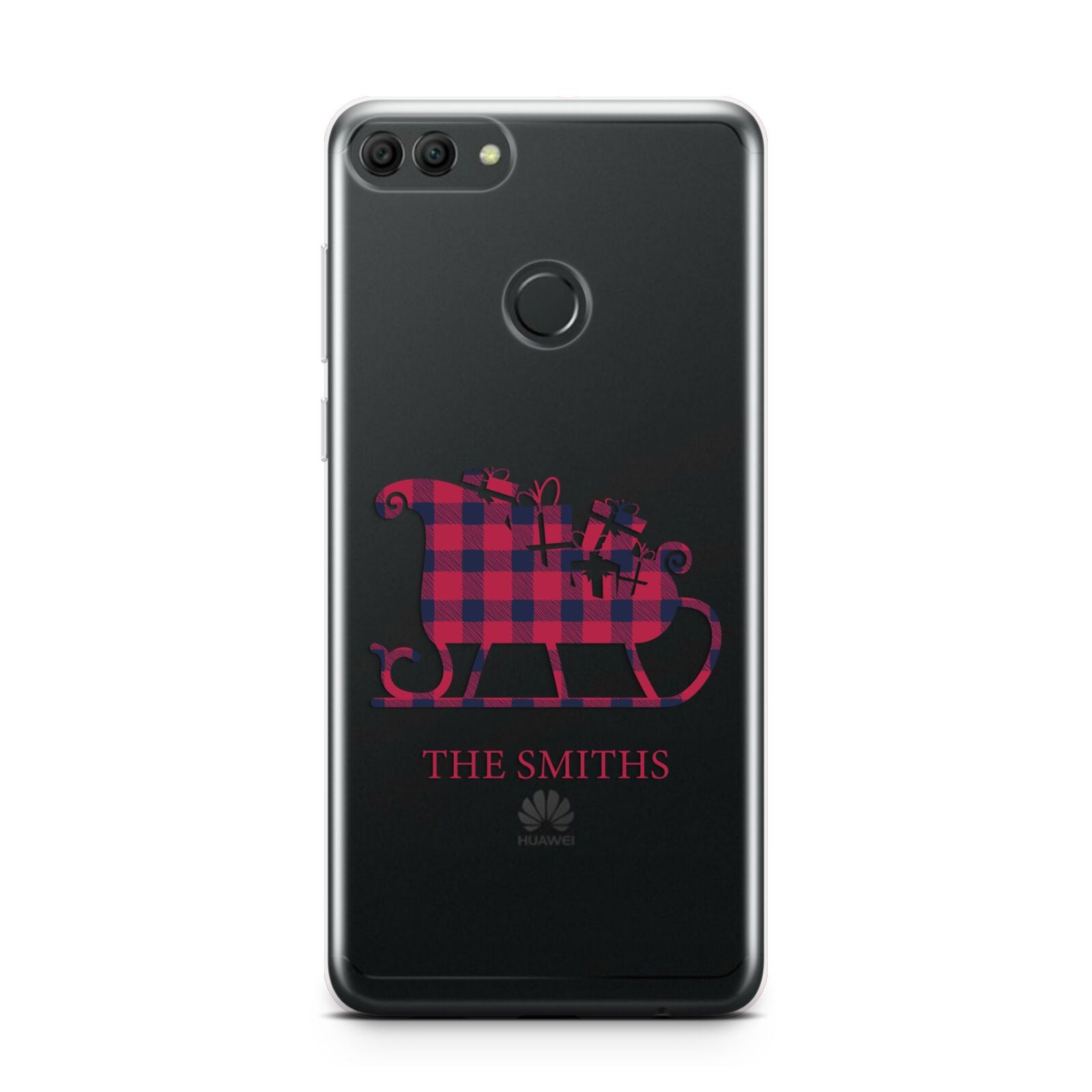 Tartan Santa Sleigh Personalised Surname Huawei Y9 2018