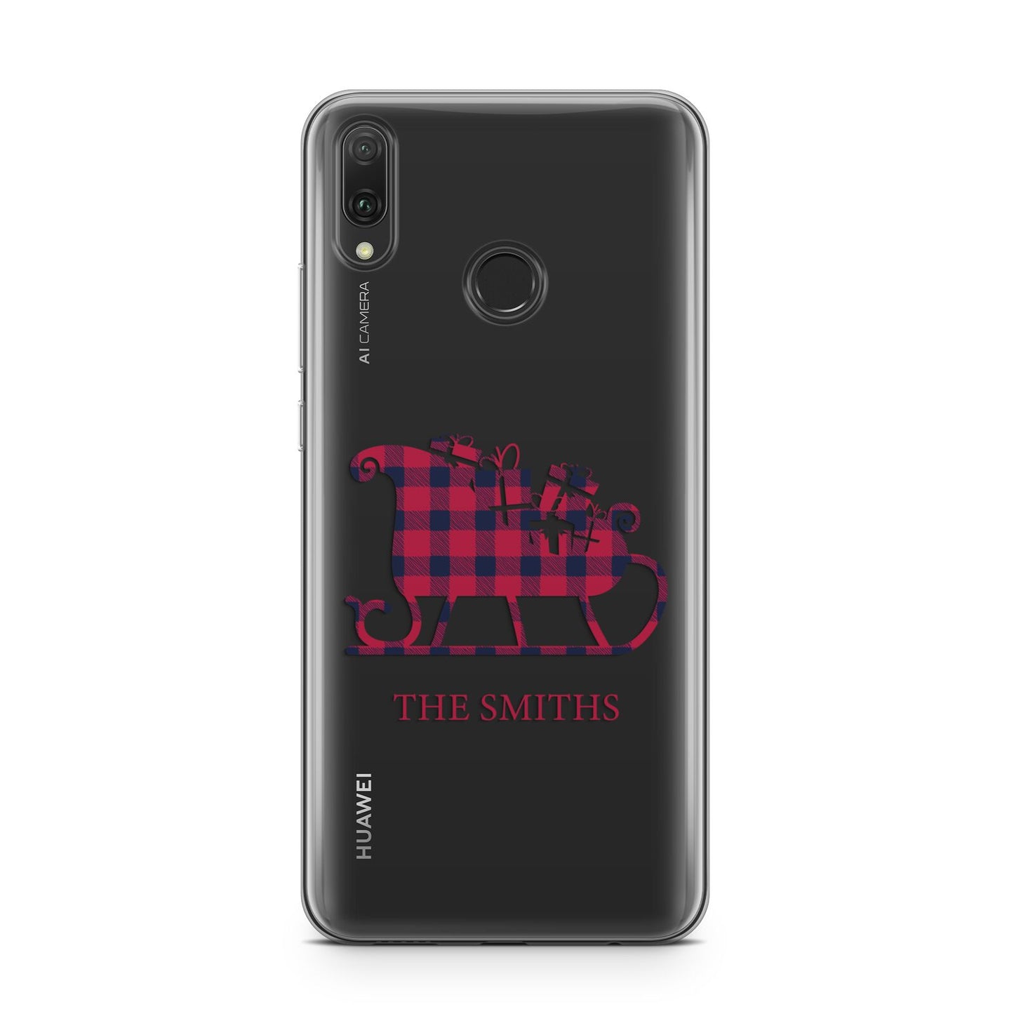 Tartan Santa Sleigh Personalised Surname Huawei Y9 2019