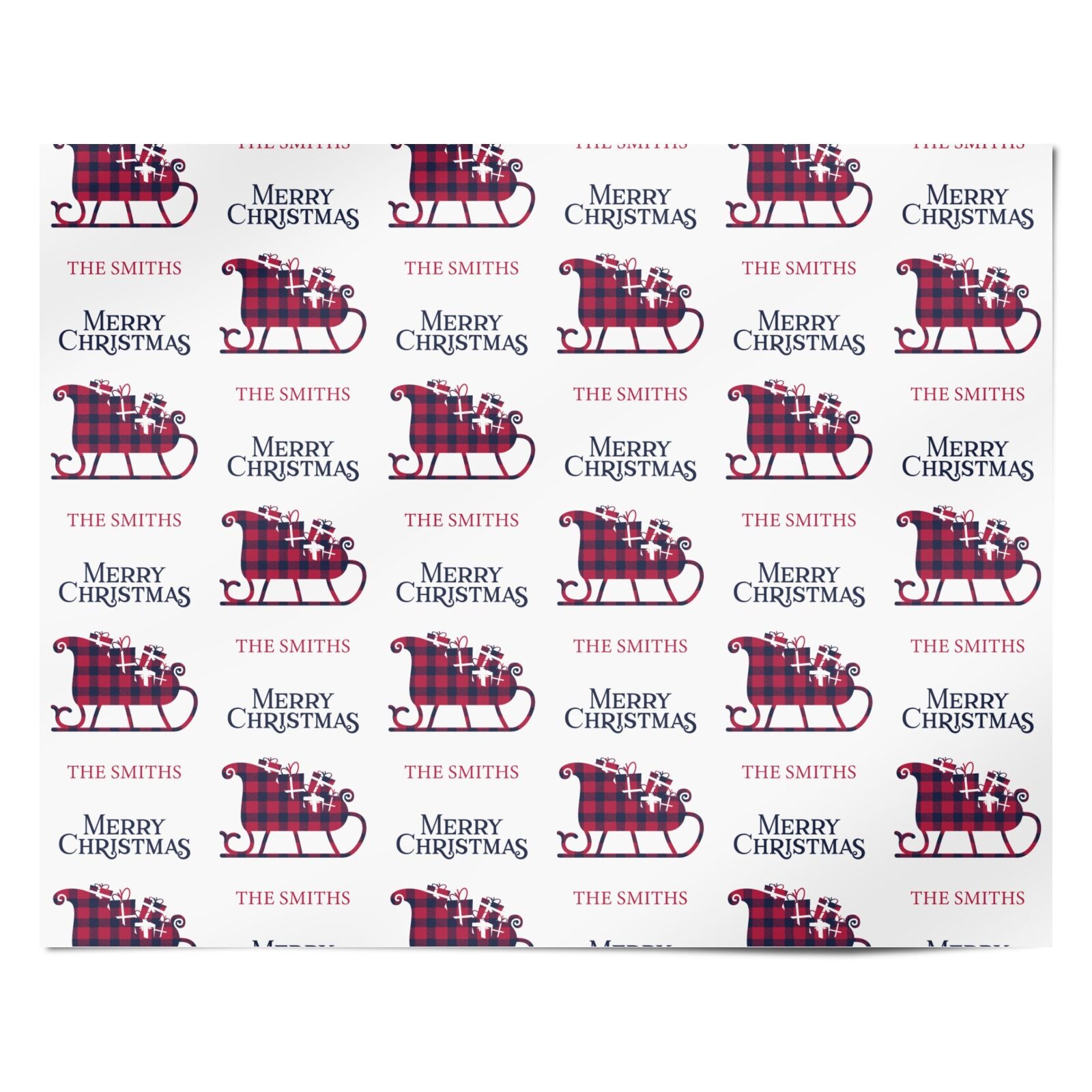 Tartan Santa Sleigh Personalised Surname Personalised Wrapping Paper Alternative