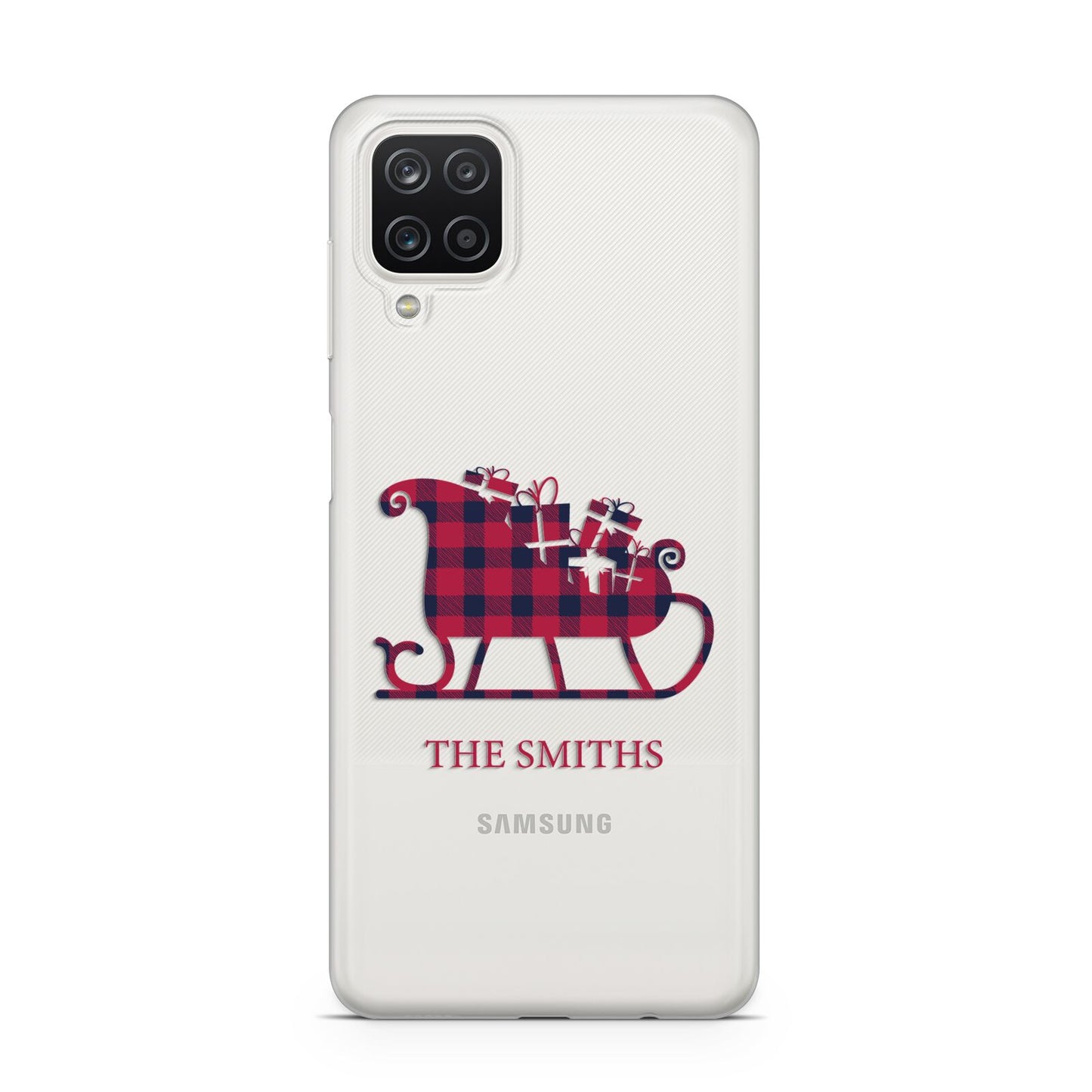 Tartan Santa Sleigh Personalised Surname Samsung A12 Case