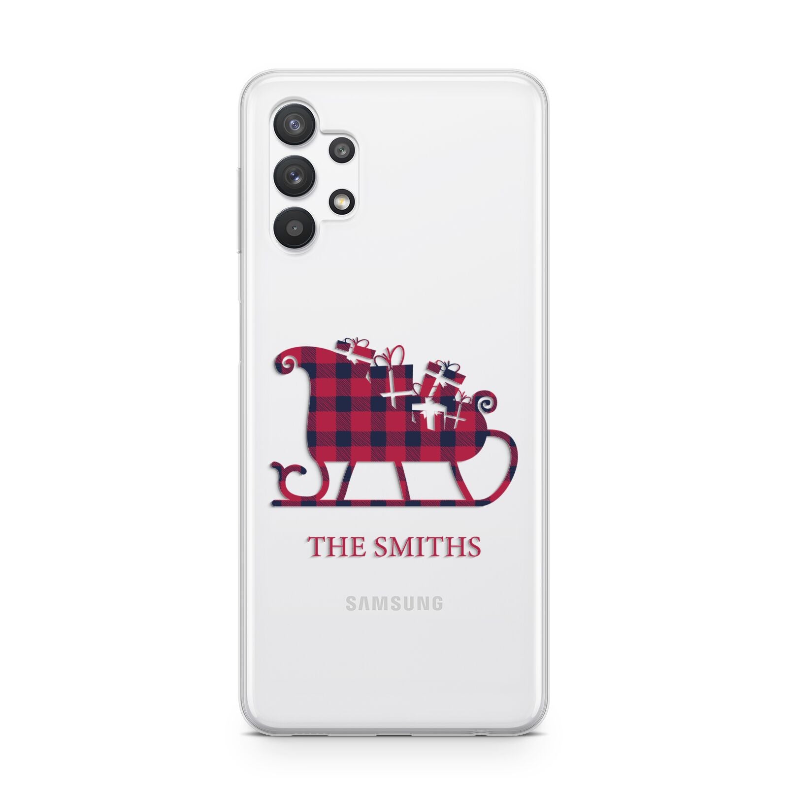 Tartan Santa Sleigh Personalised Surname Samsung A32 5G Case