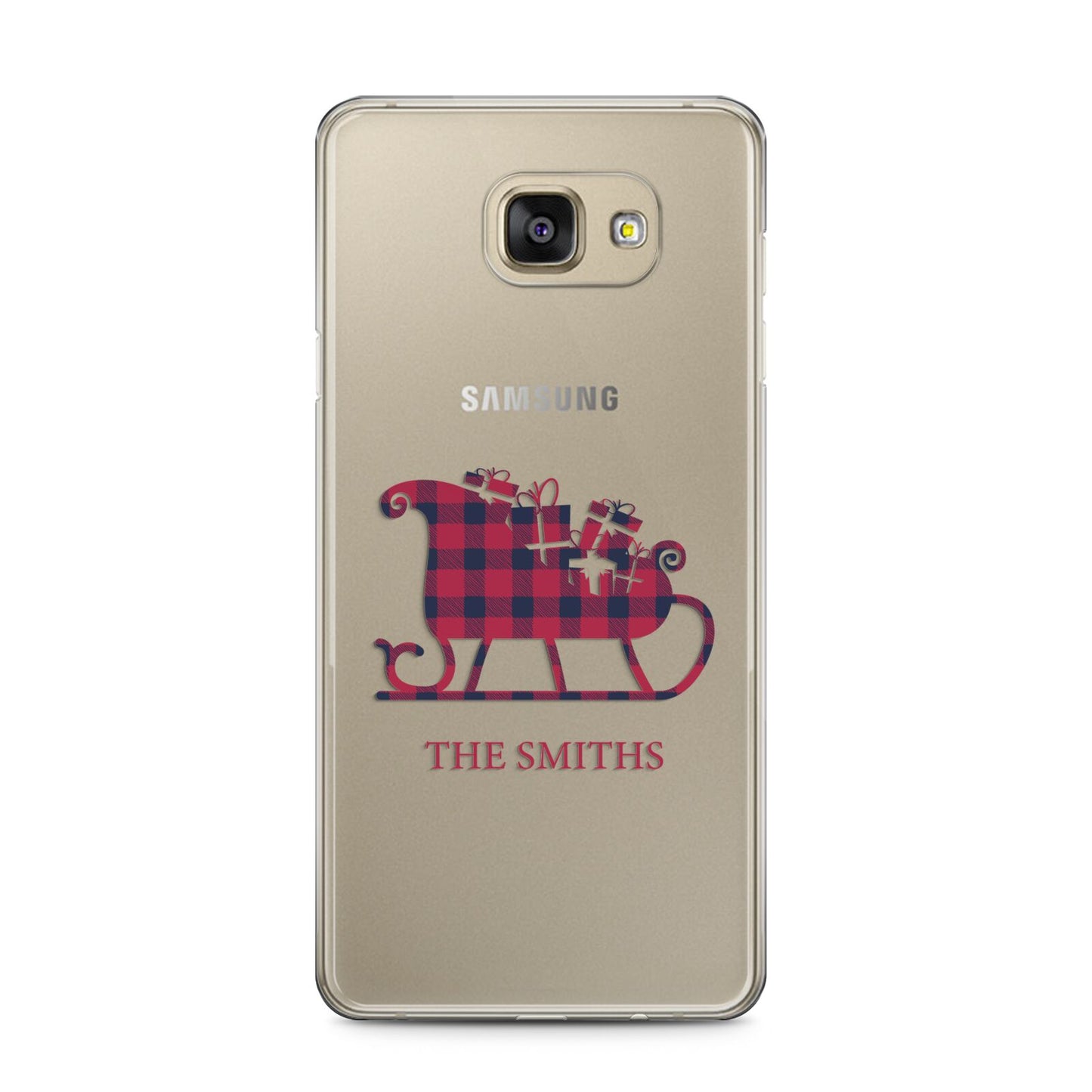 Tartan Santa Sleigh Personalised Surname Samsung Galaxy A5 2016 Case on gold phone