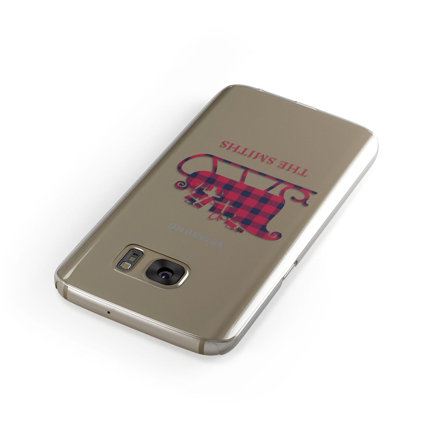 Tartan Santa Sleigh Personalised Surname Samsung Galaxy Case Front Close Up