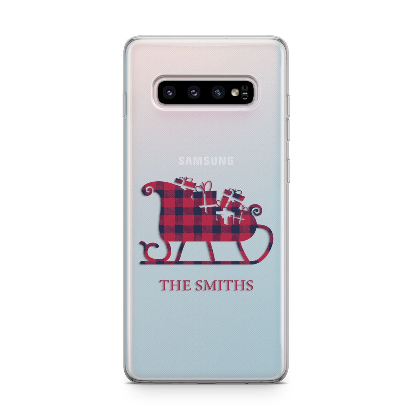 Tartan Santa Sleigh Personalised Surname Samsung Galaxy S10 Plus Case