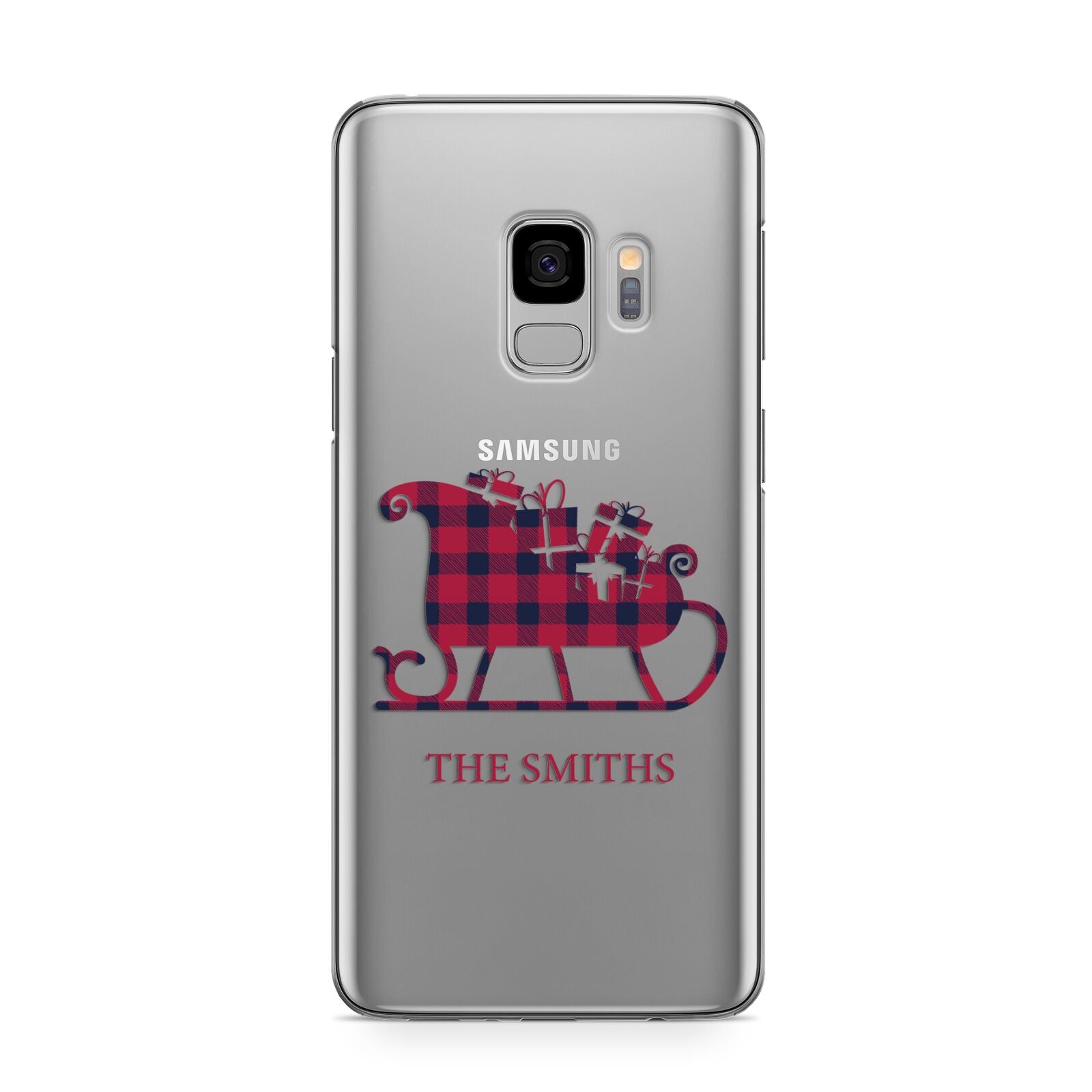 Tartan Santa Sleigh Personalised Surname Samsung Galaxy S9 Case