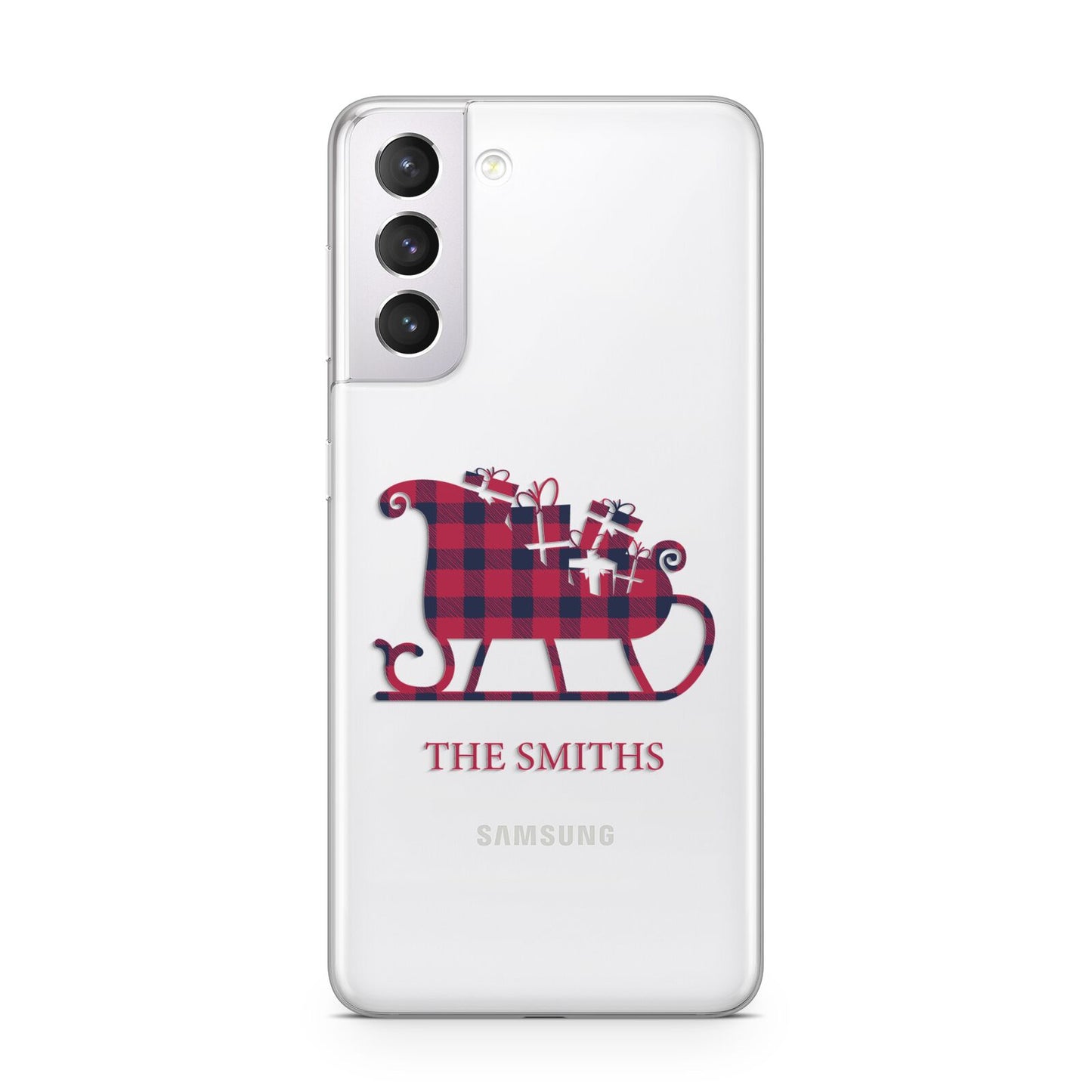 Tartan Santa Sleigh Personalised Surname Samsung S21 Case