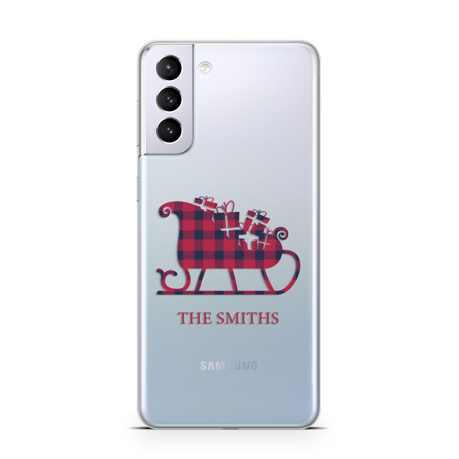 Tartan Santa Sleigh Personalised Surname Samsung S21 Plus Case